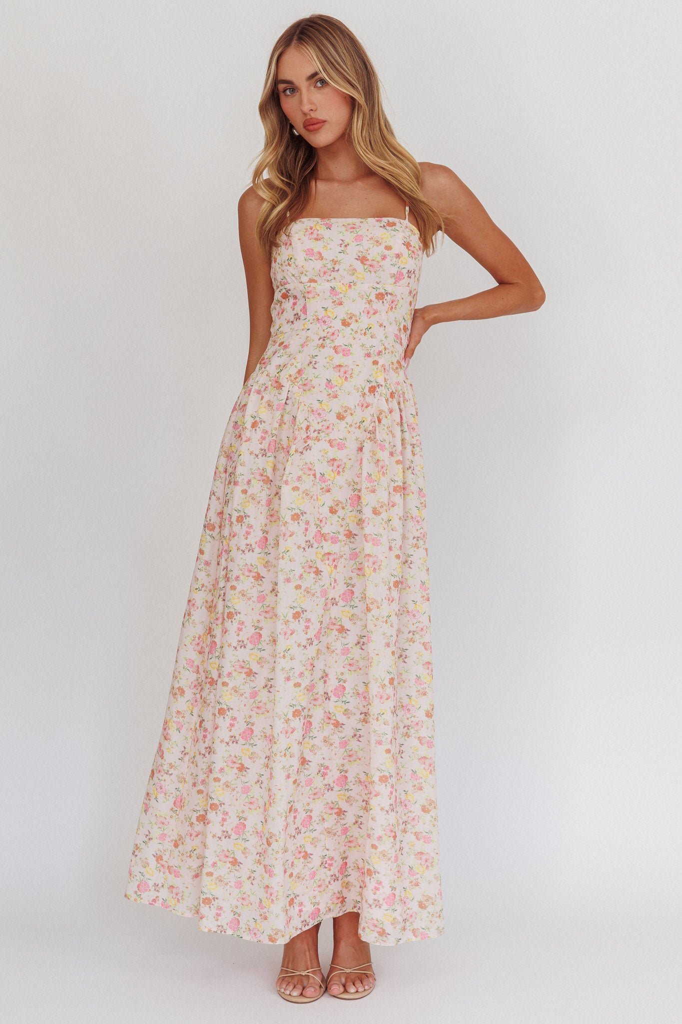 Daisy Day Basque Waist Maxi Dress Floral Pink by Selfie Leslie Australia