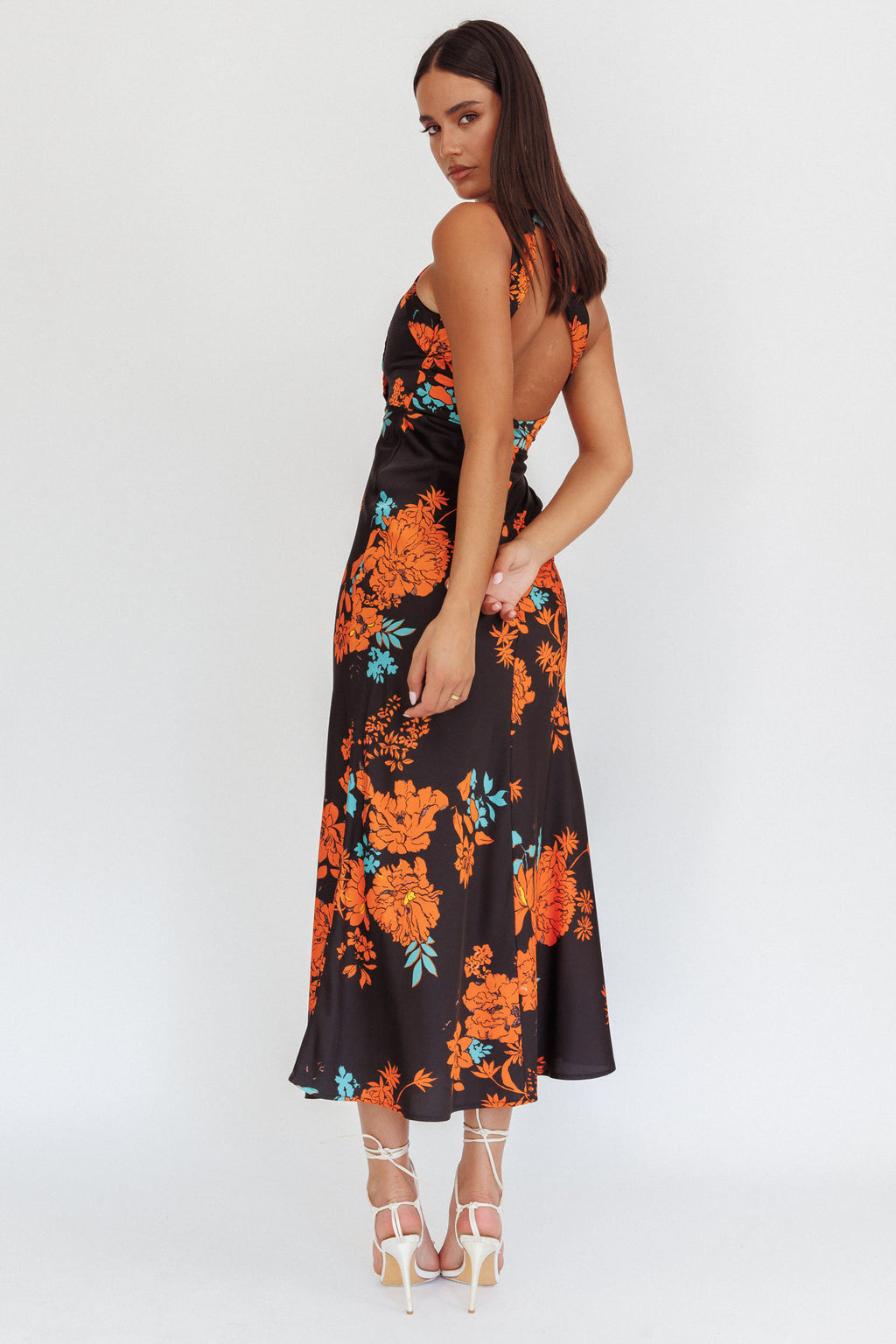Fly Love Satin One Shoulder Maxi Dress Floral Black by Selfie Leslie Australia