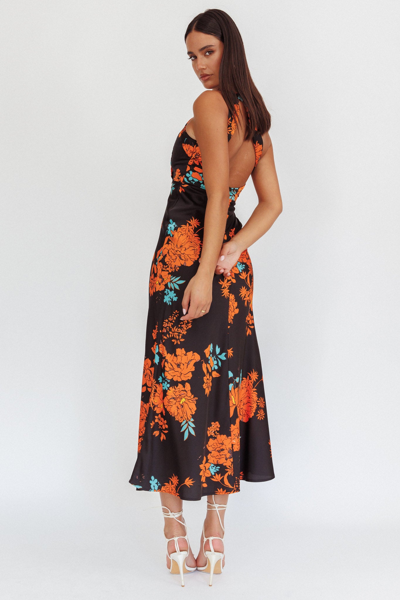 Fly Love Satin One Shoulder Maxi Dress Floral Black by Selfie Leslie Australia