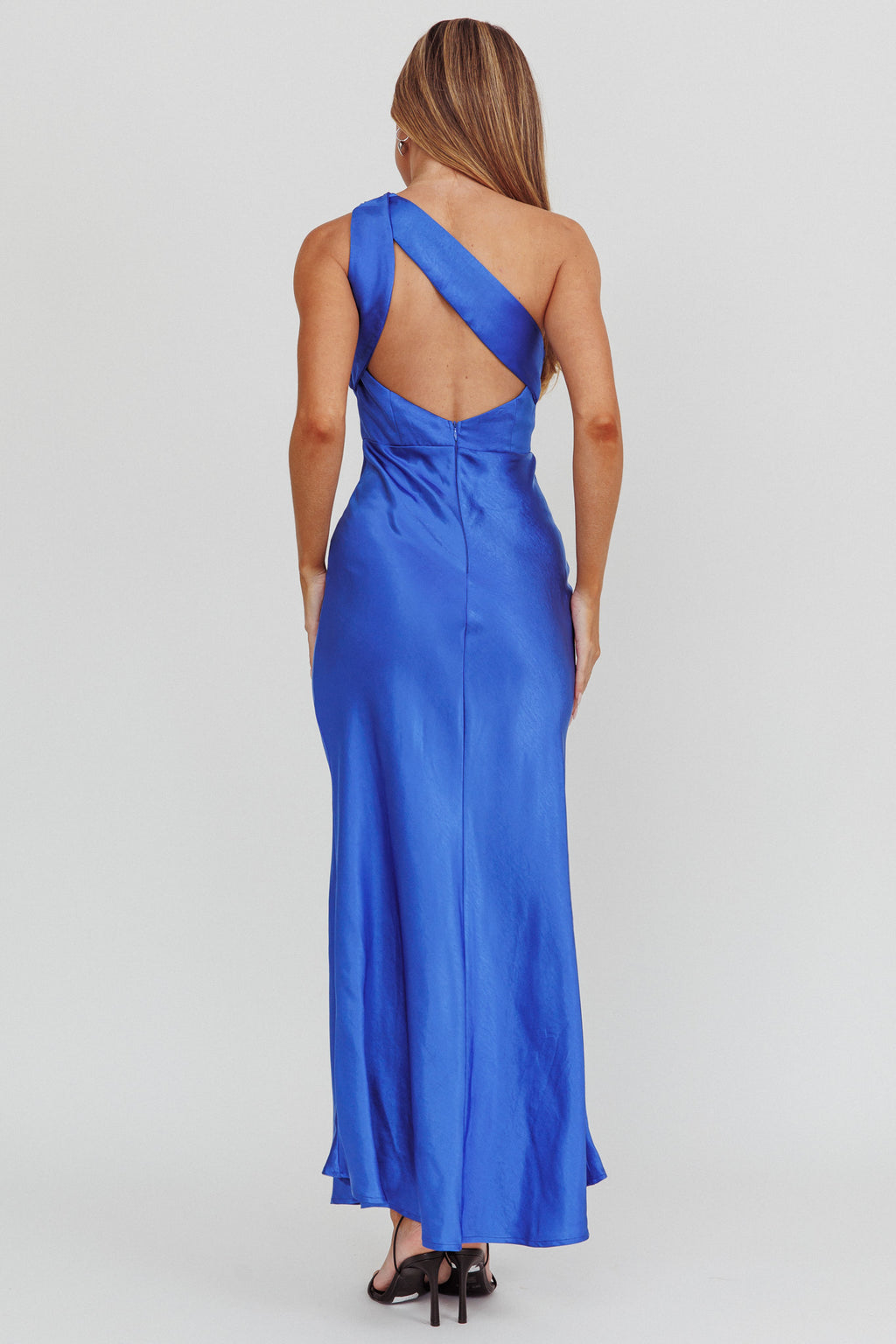Fly Love Satin One Shoulder Maxi Dress Navy by Selfie Leslie Australia