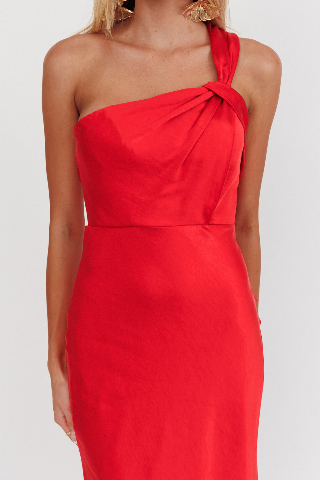 Fly Love Satin One Shoulder Maxi Dress Red by Selfie Leslie Australia
