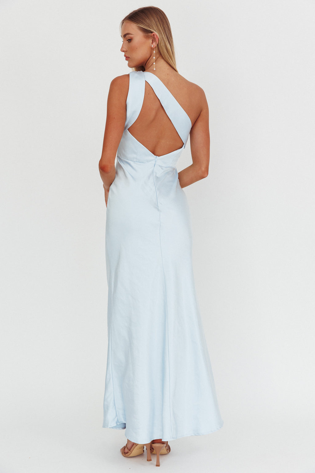 Fly Love Satin One Shoulder Maxi Dress Sky Blue by Selfie Leslie Australia
