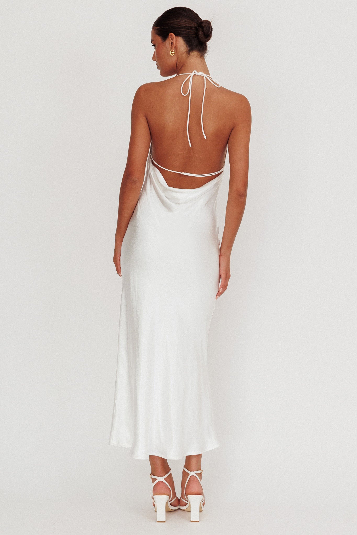 Seren Backless Cowl Neck Maxi Dress White by Selfie Leslie Australia