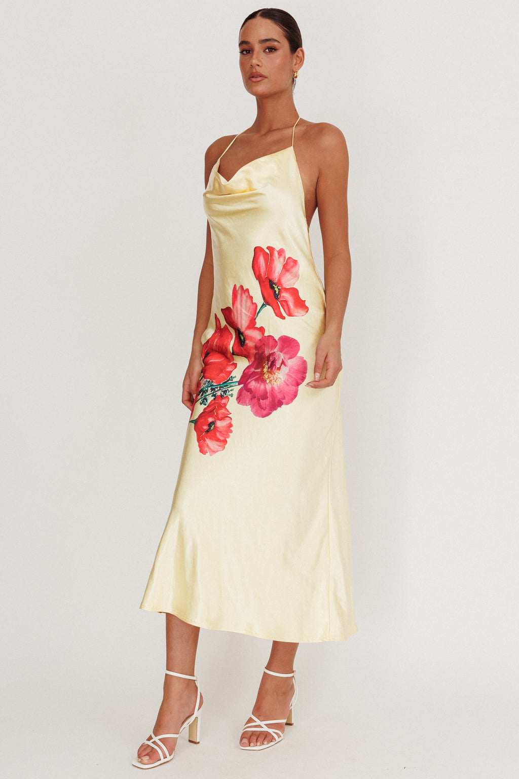Seren Backless Cowl Neck Midi Dress Yellow by Selfie Leslie Australia