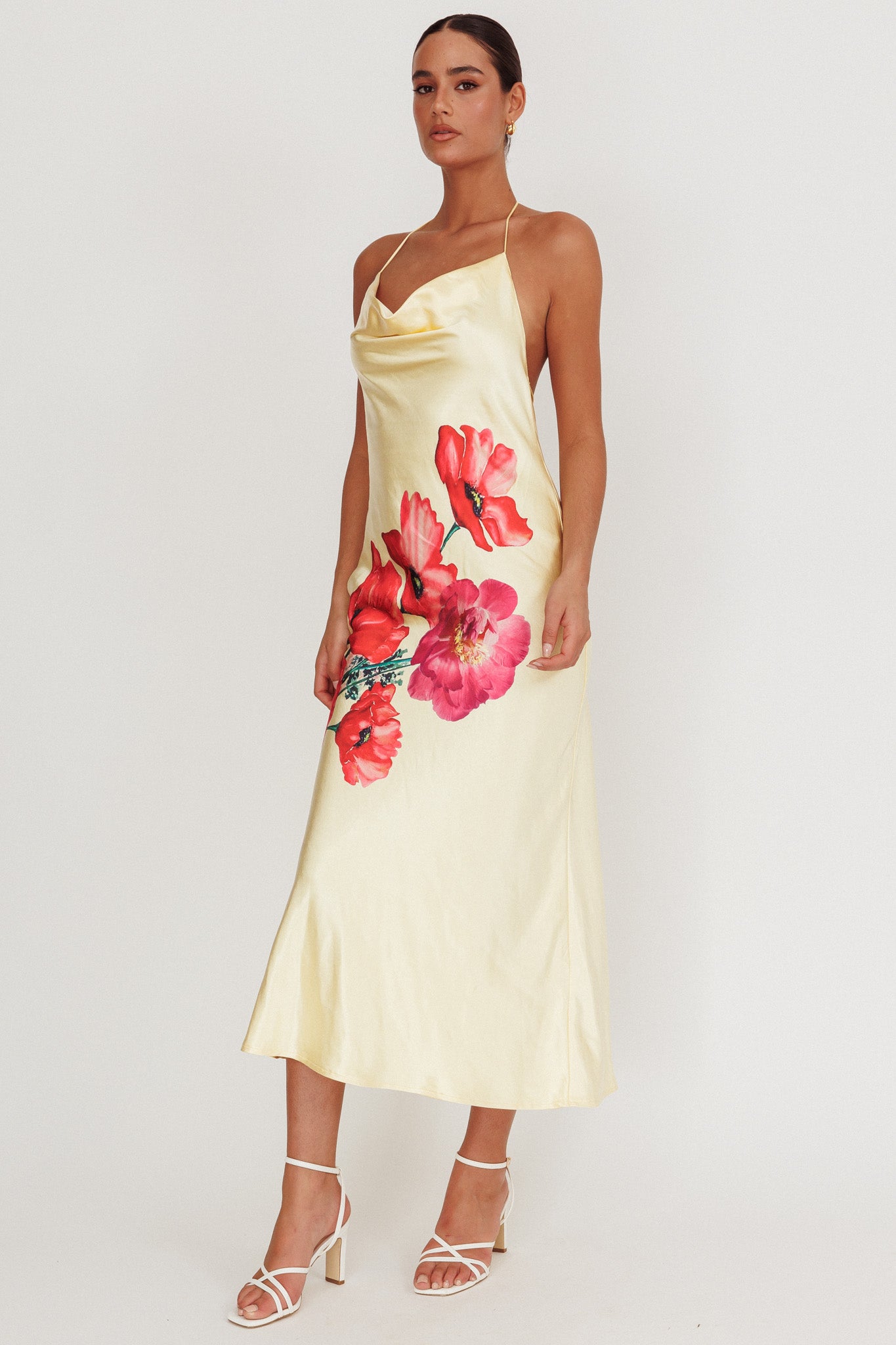 Seren Backless Cowl Neck Midi Dress Yellow by Selfie Leslie Australia
