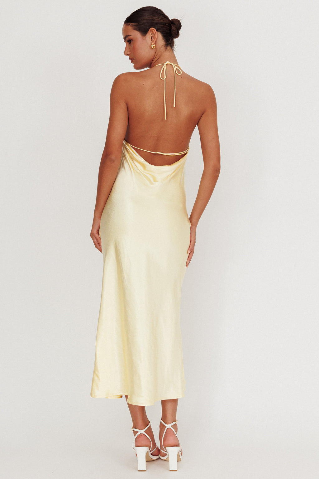 Seren Backless Cowl Neck Midi Dress Yellow by Selfie Leslie Australia
