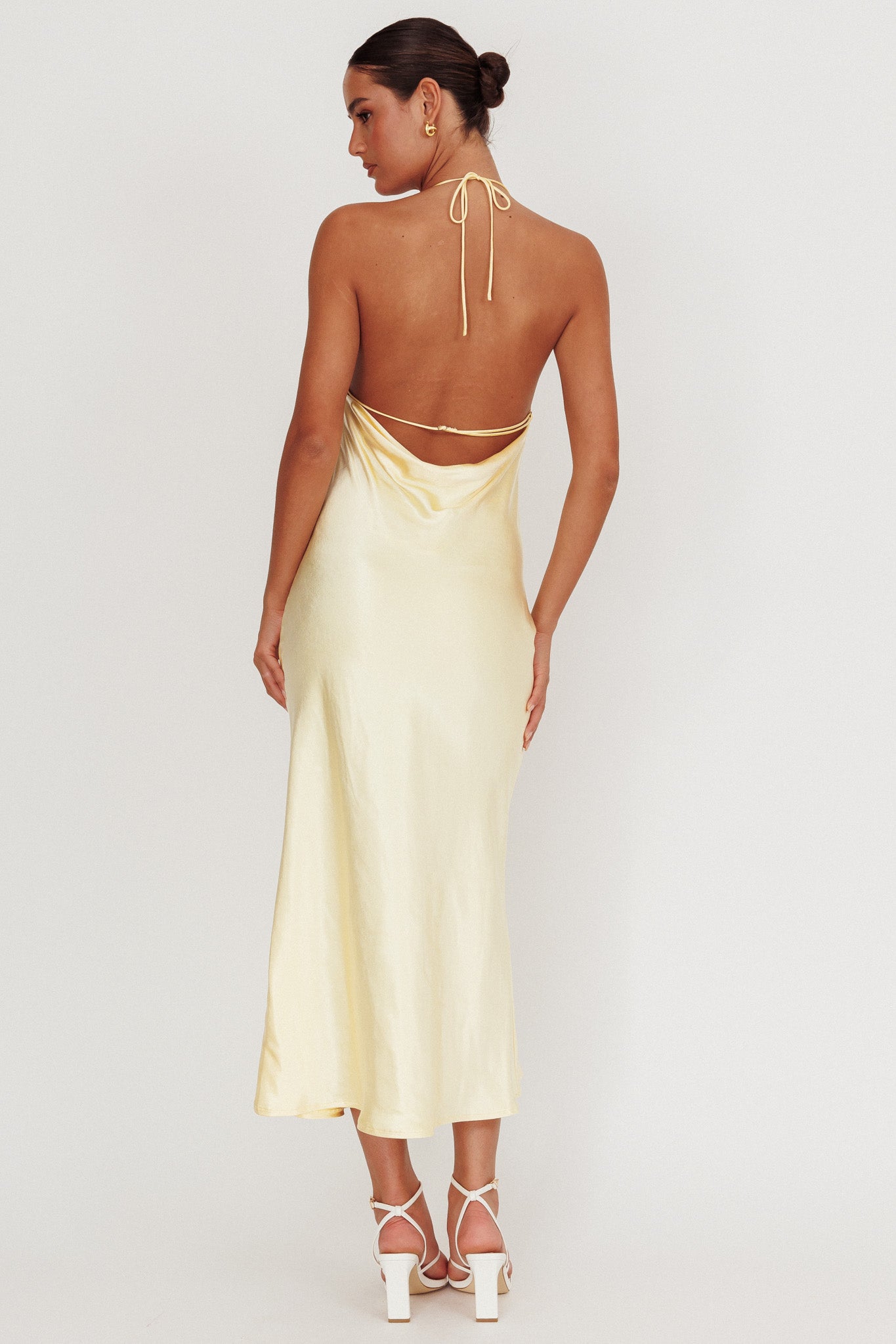 Seren Backless Cowl Neck Midi Dress Yellow by Selfie Leslie Australia