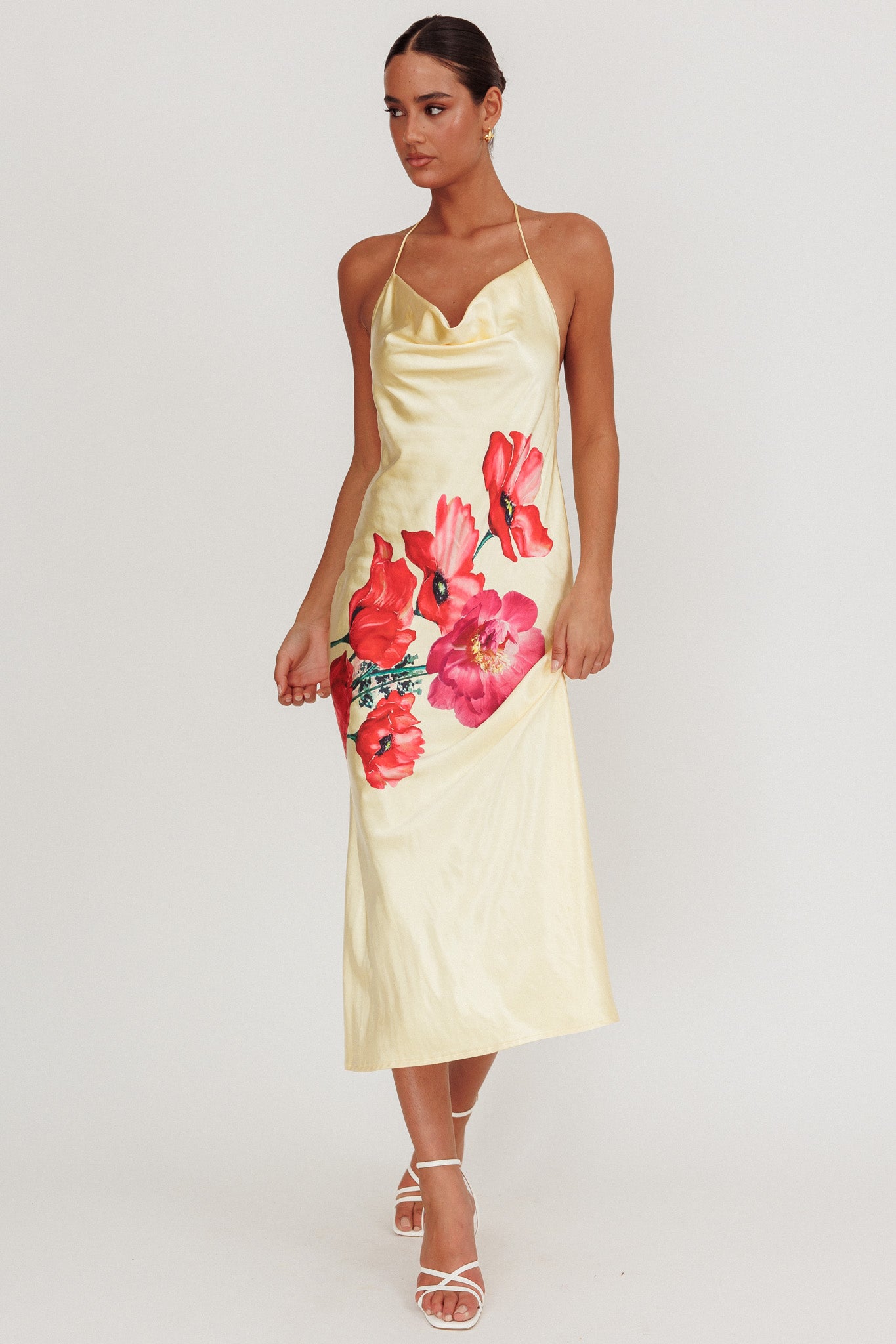 Seren Backless Cowl Neck Midi Dress Yellow by Selfie Leslie Australia