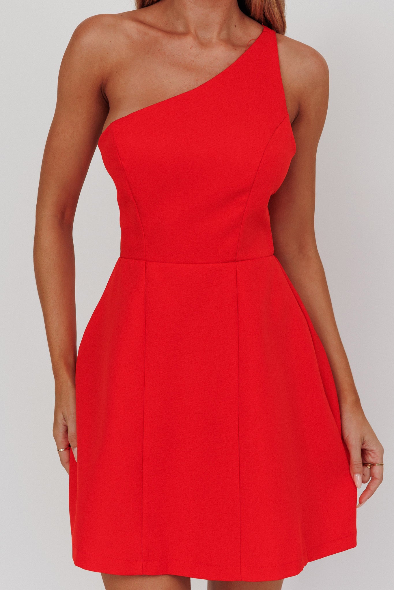 Opulent One-Shoulder Mini Dress Red by Selfie Leslie Australia