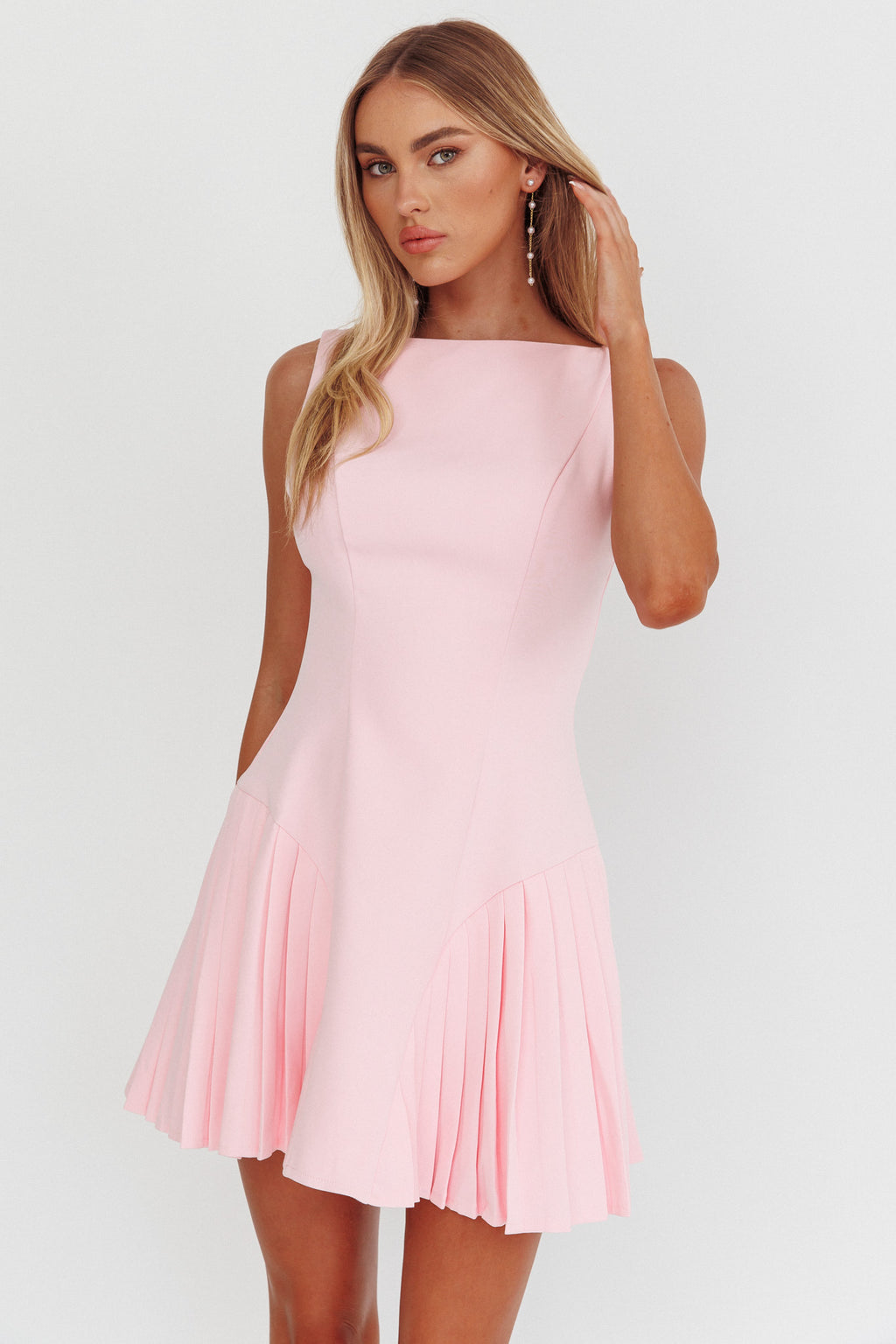 Opulent Accordion Pleat Mini Dress Pink by Selfie Leslie Australia