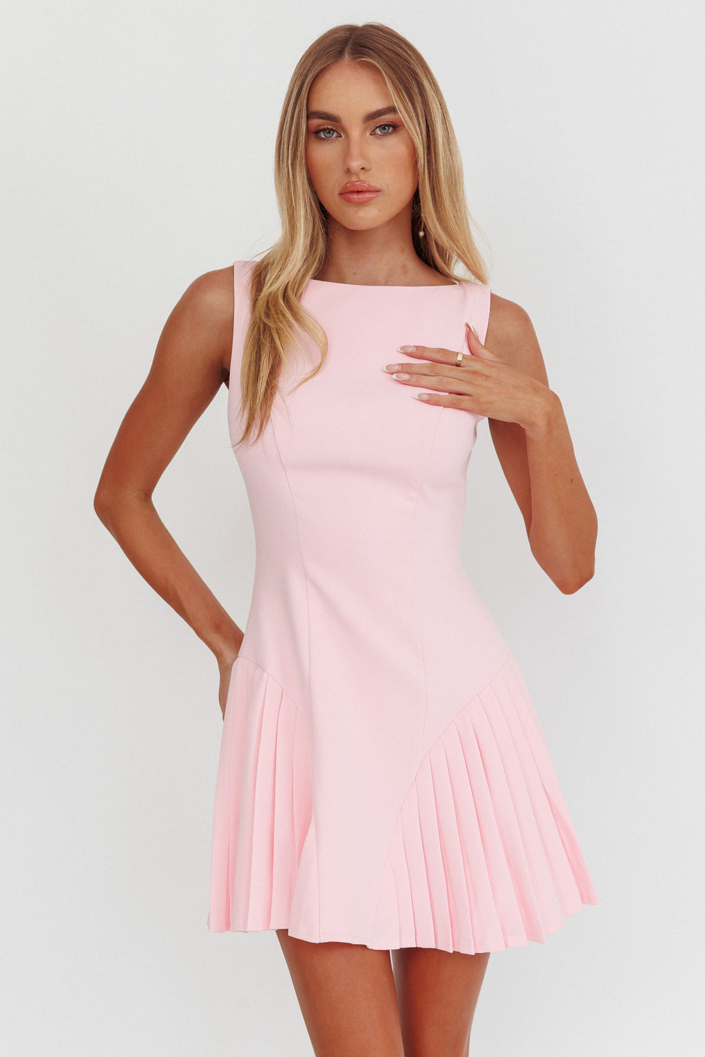 Opulent Accordion Pleat Mini Dress Pink by Selfie Leslie Australia