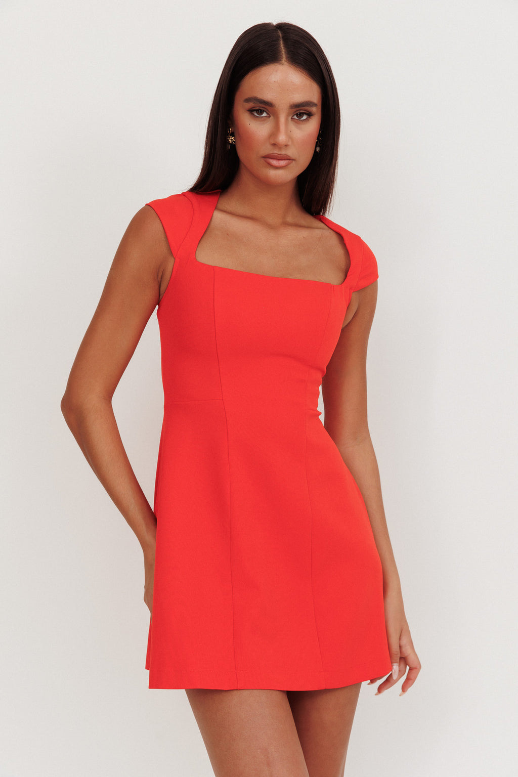 Opulent Cap Sleeve Mini Dress Red by Selfie Leslie Australia