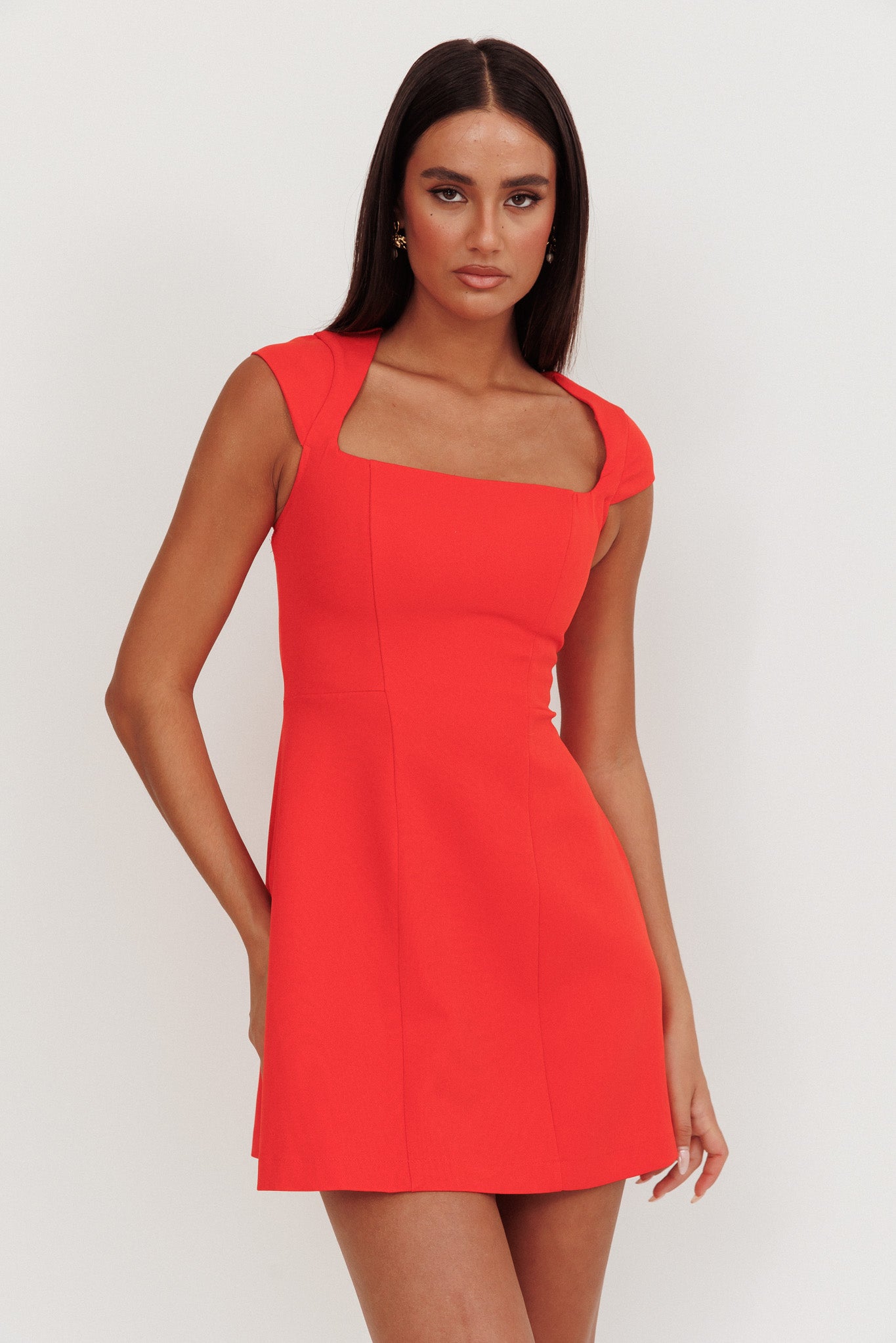 Opulent Cap Sleeve Mini Dress Red by Selfie Leslie Australia