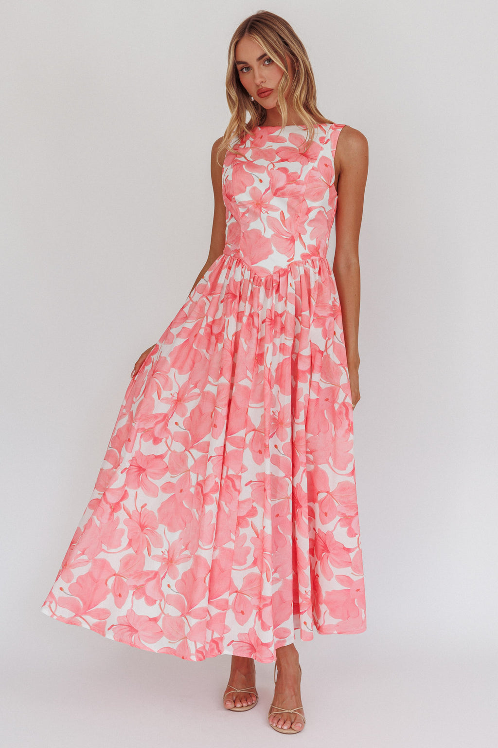 Opulent Low Back Maxi Dress Floral Pink by Selfie Leslie Australia