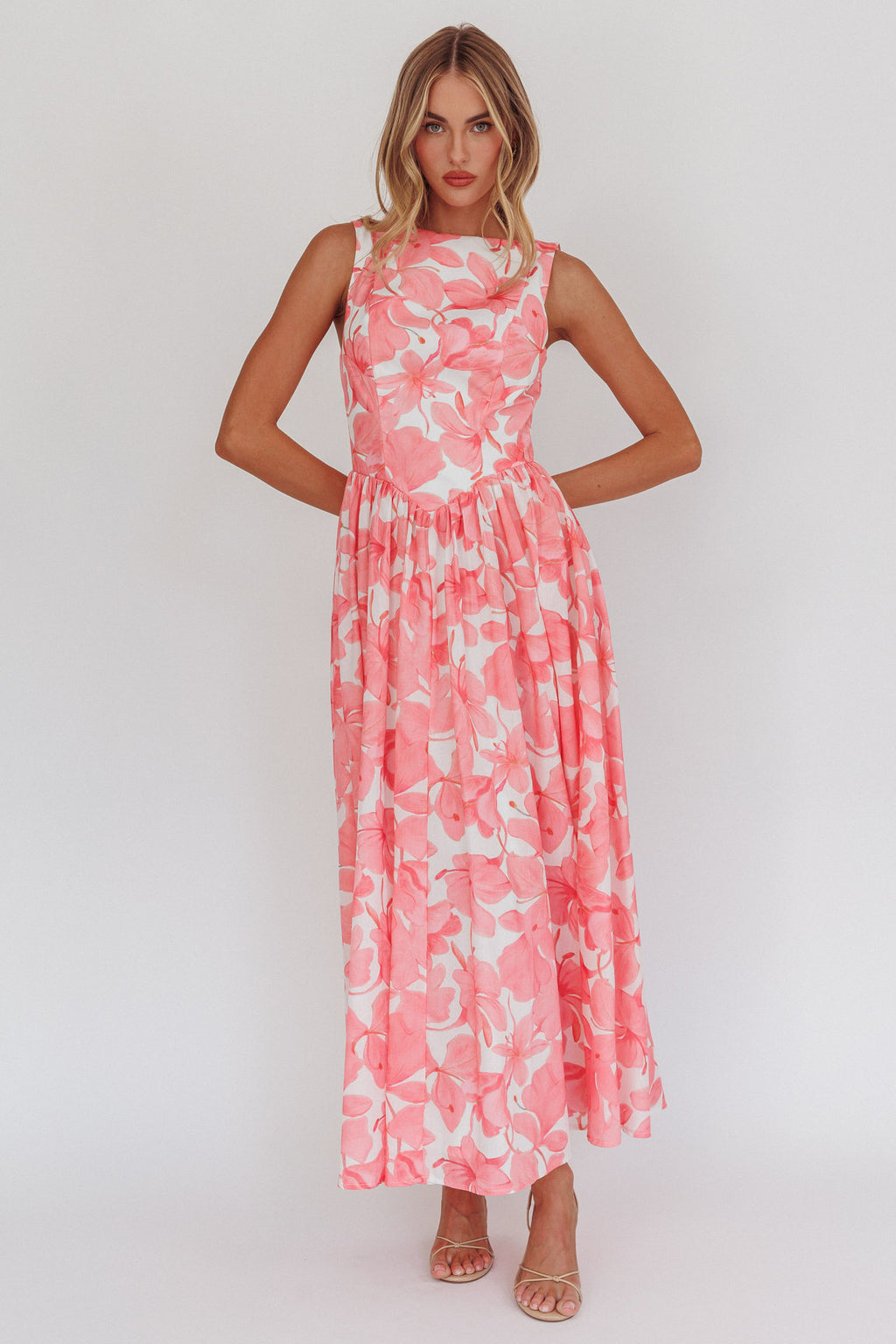 Opulent Low Back Maxi Dress Floral Pink by Selfie Leslie Australia