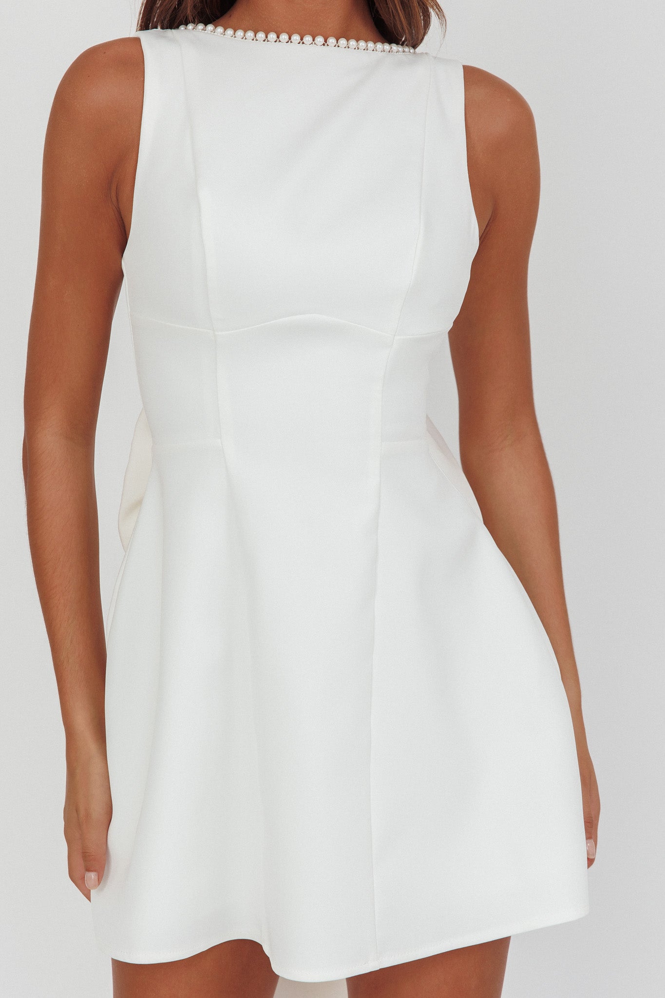 Opulent Pearl Trim Oversized Bow Mini Dress White by Selfie Leslie Australia
