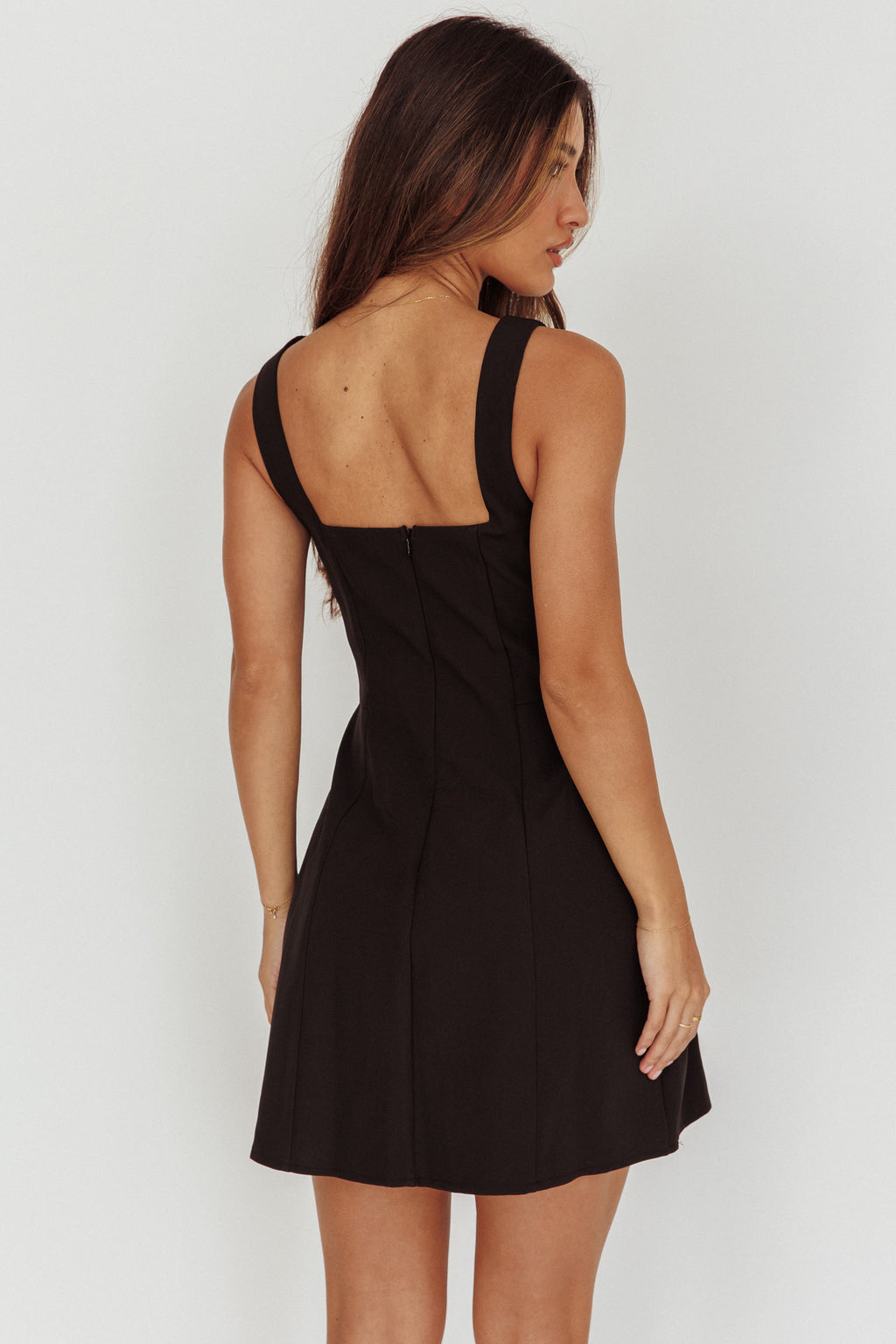 Opulent Button Front Mini Dress Black by Selfie Leslie Australia