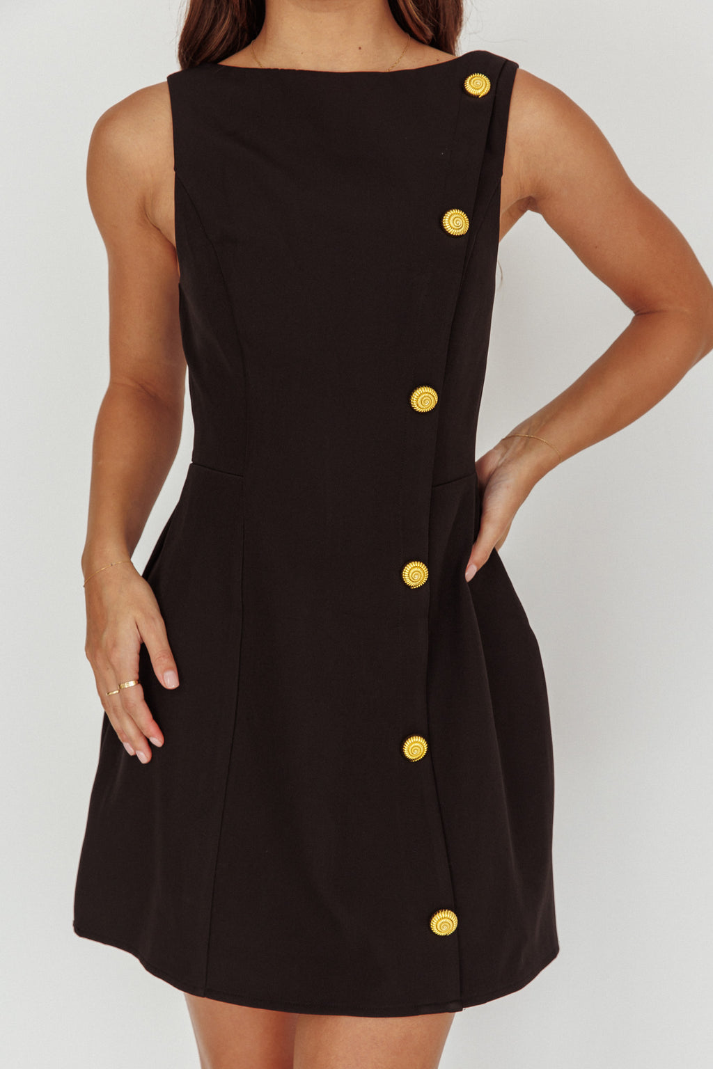 Opulent Button Front Mini Dress Black by Selfie Leslie Australia