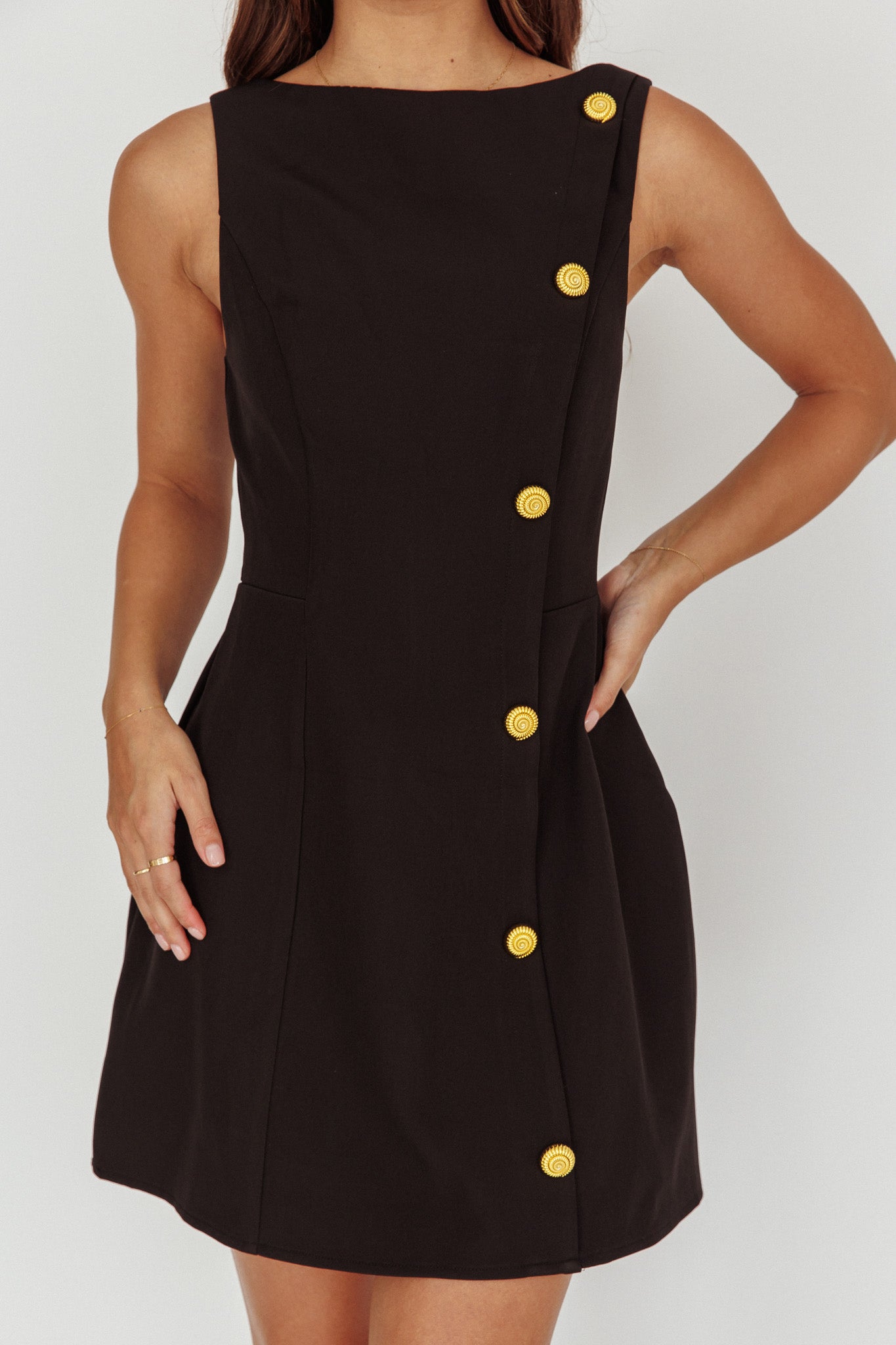 Opulent Button Front Mini Dress Black by Selfie Leslie Australia