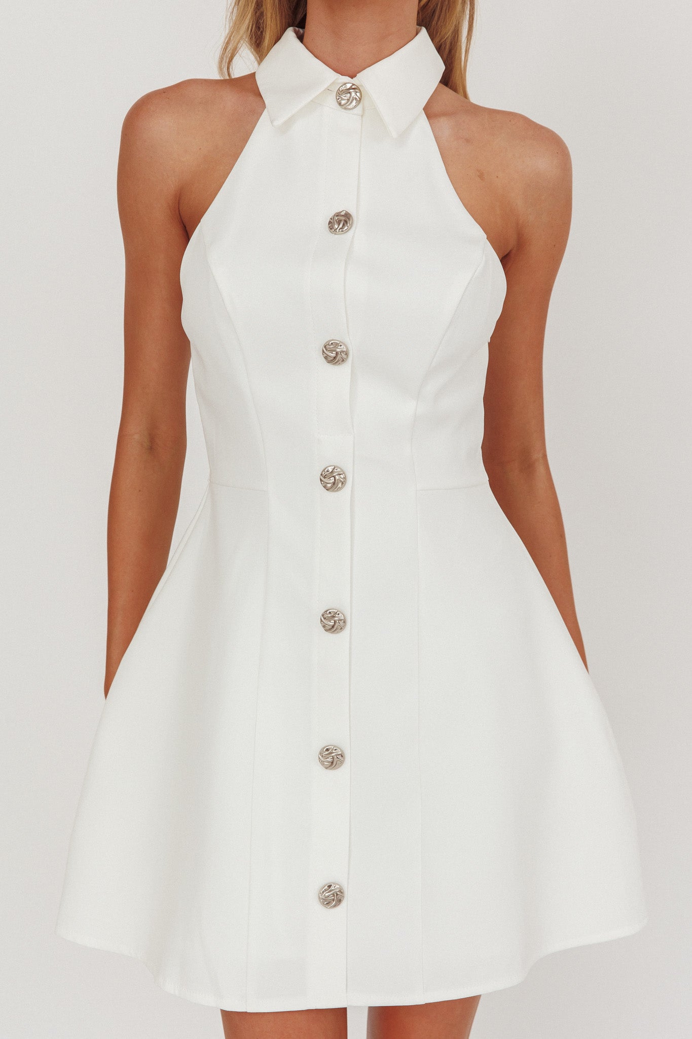 Opulent Collared Neckline Mini Dress White by Selfie Leslie Australia