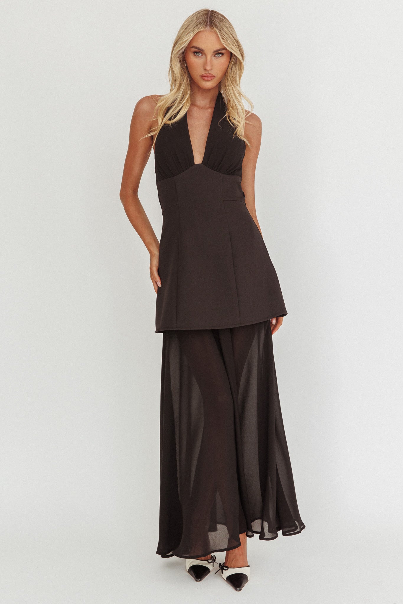 Opulent Halterneck Layered Maxi Dress Black by Selfie Leslie Australia