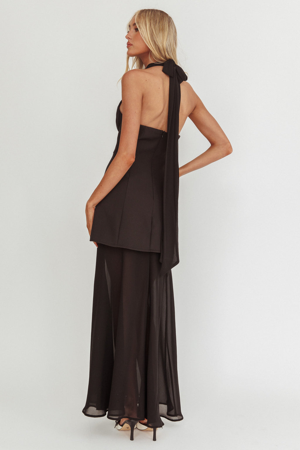 Opulent Halterneck Layered Maxi Dress Black by Selfie Leslie Australia