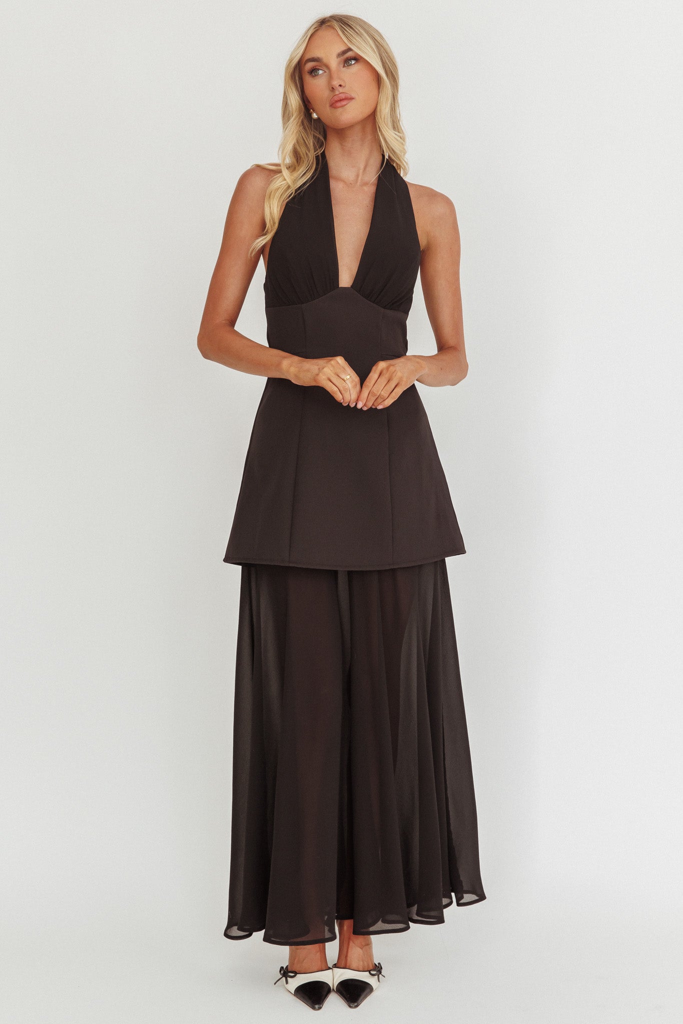 Opulent Halterneck Layered Maxi Dress Black by Selfie Leslie Australia