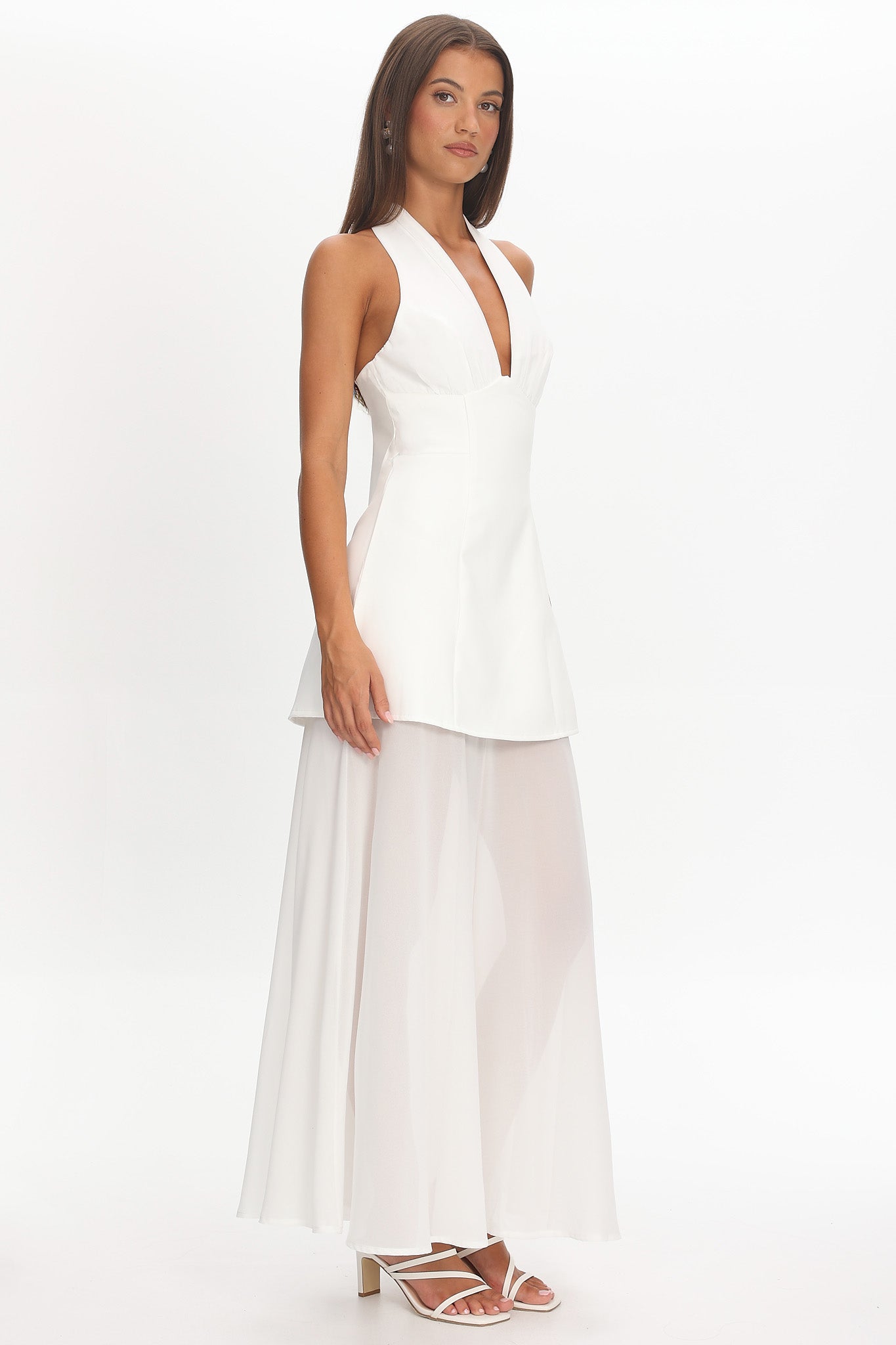 Opulent Halterneck Layered Maxi Dress White by Selfie Leslie Australia