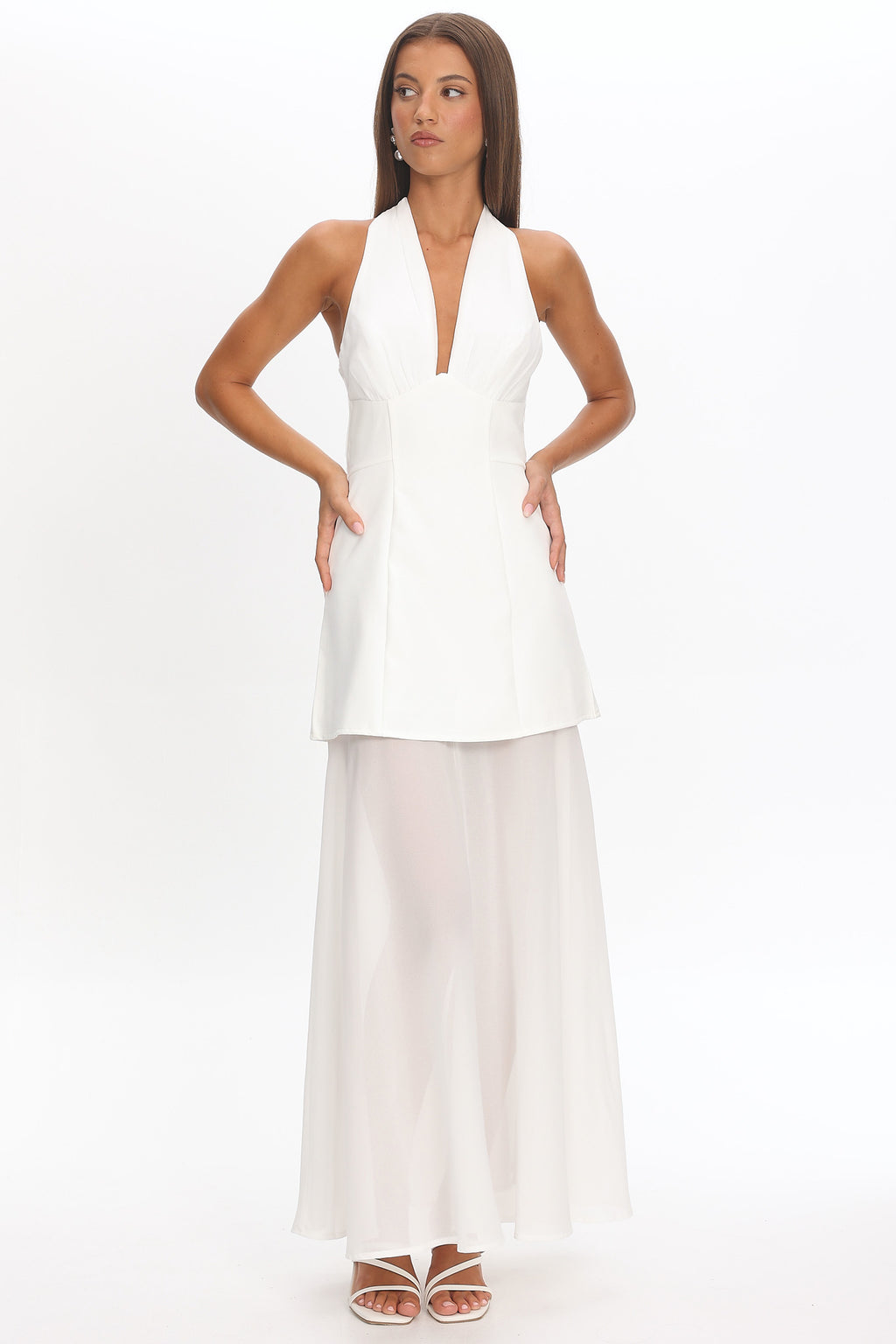 Opulent Halterneck Layered Maxi Dress White by Selfie Leslie Australia