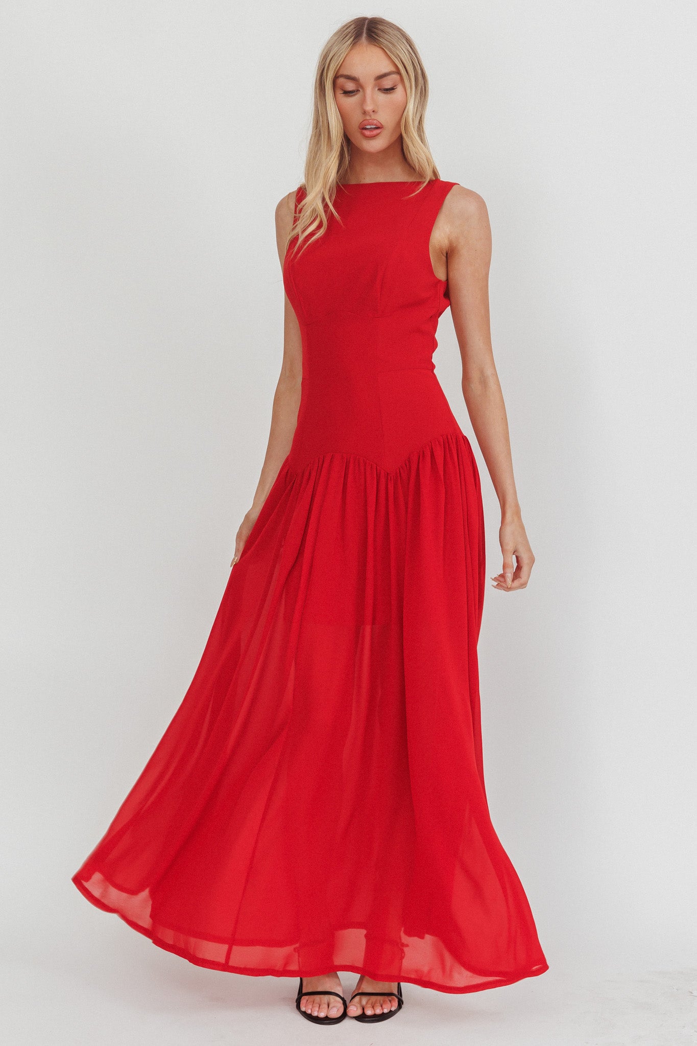 Opulent Low Back Maxi Dress Red by Selfie Leslie Australia