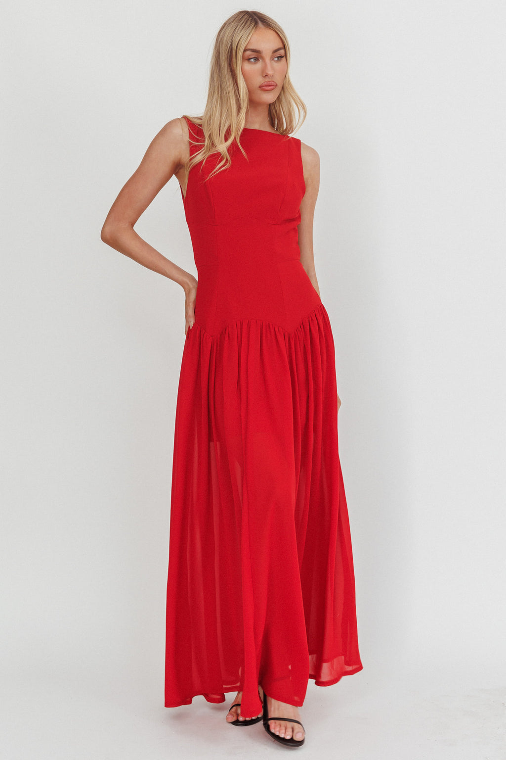 Opulent Low Back Maxi Dress Red by Selfie Leslie Australia