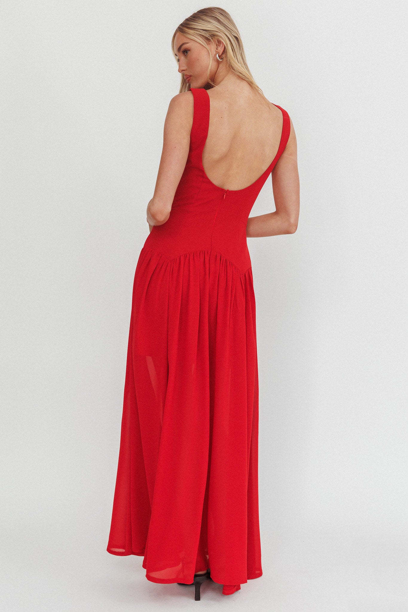 Opulent Low Back Maxi Dress Red by Selfie Leslie Australia
