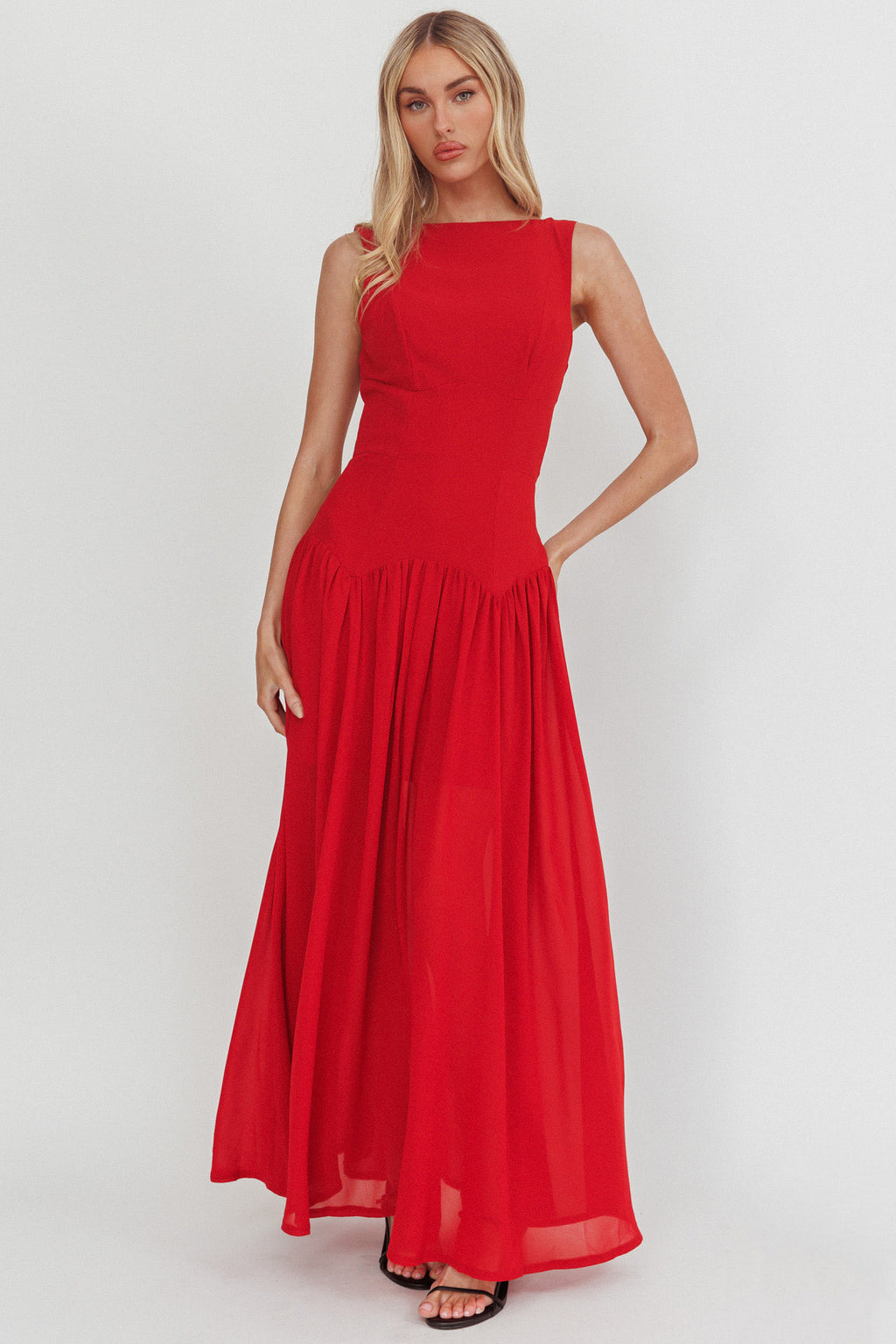 Opulent Low Back Maxi Dress Red by Selfie Leslie Australia