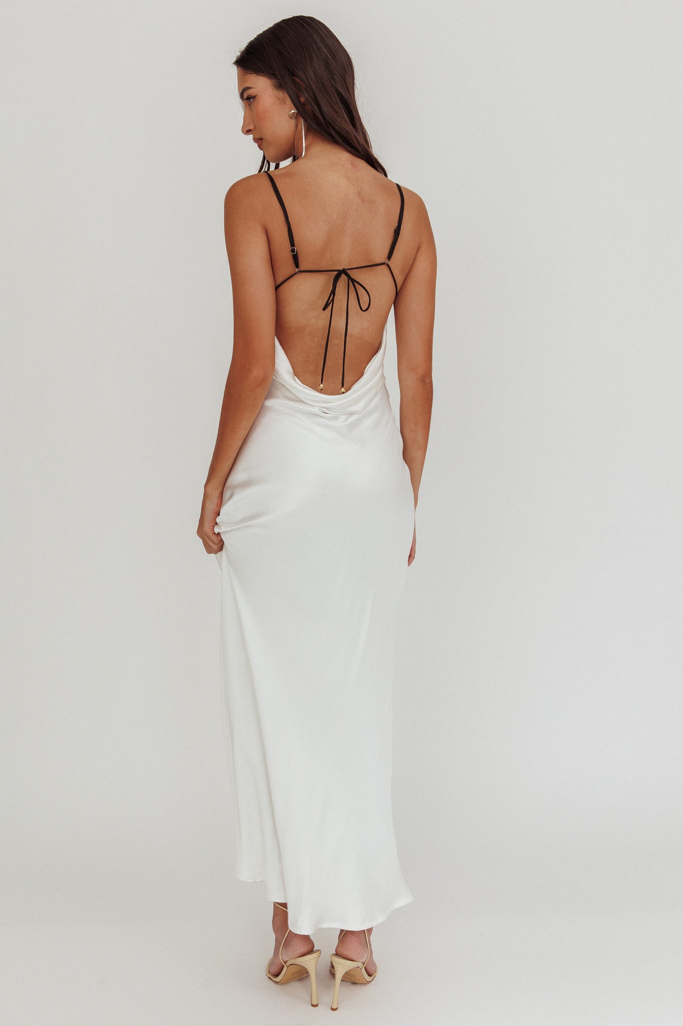 Gentle Touch Cowl Neck Satin Maxi Dress White by Selfie Leslie Australia