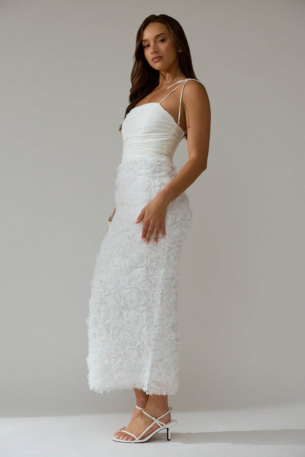 Love & Honor Textured Floral Maxi Dress White by Selfie Leslie Australia