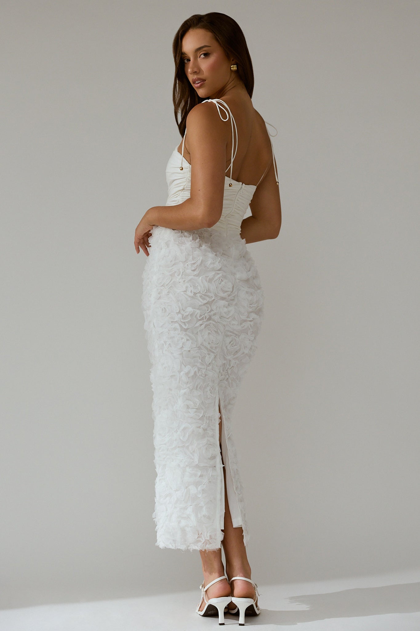 Love & Honor Textured Floral Maxi Dress White by Selfie Leslie Australia