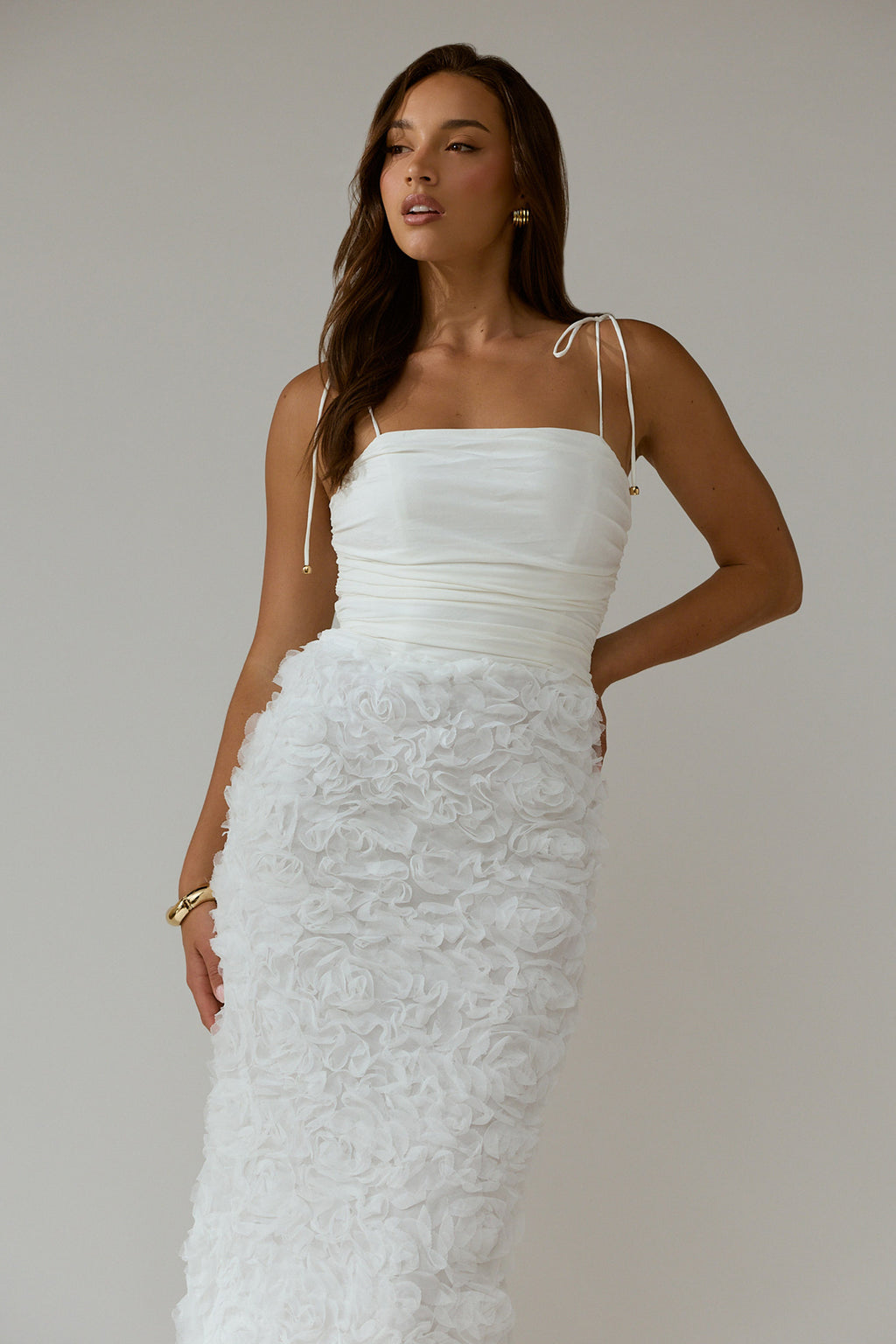 Love & Honor Textured Floral Maxi Dress White by Selfie Leslie Australia