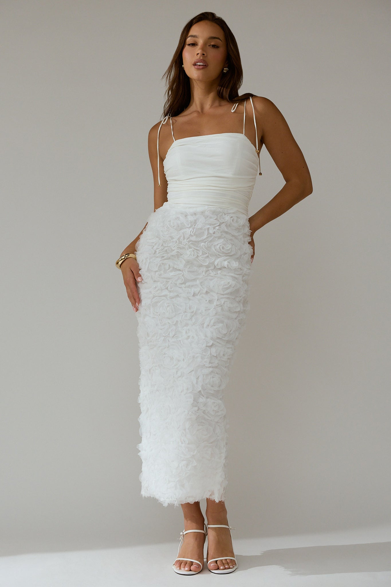 Love & Honor Textured Floral Maxi Dress White by Selfie Leslie Australia