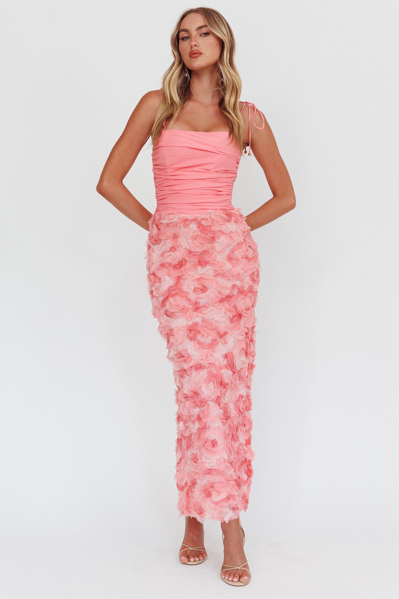 Love & Honor Textured Floral Maxi Dress Pink by Selfie Leslie Australia