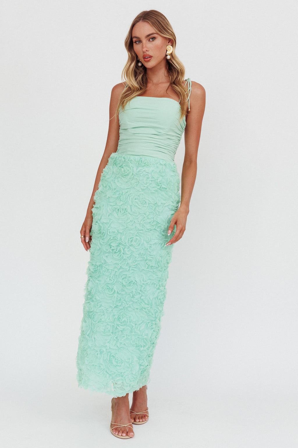 Love & Honor Textured Floral Maxi Dress Sage by Selfie Leslie Australia