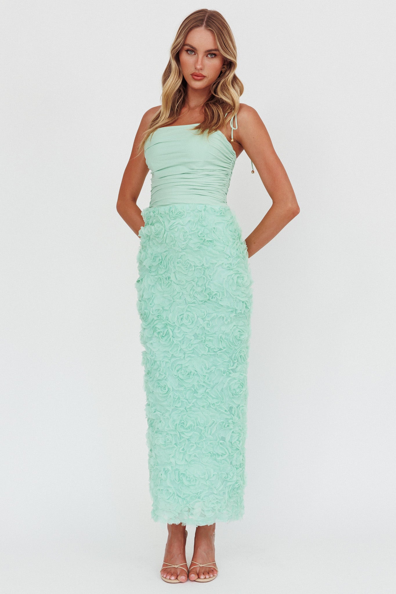Love & Honor Textured Floral Maxi Dress Sage by Selfie Leslie Australia