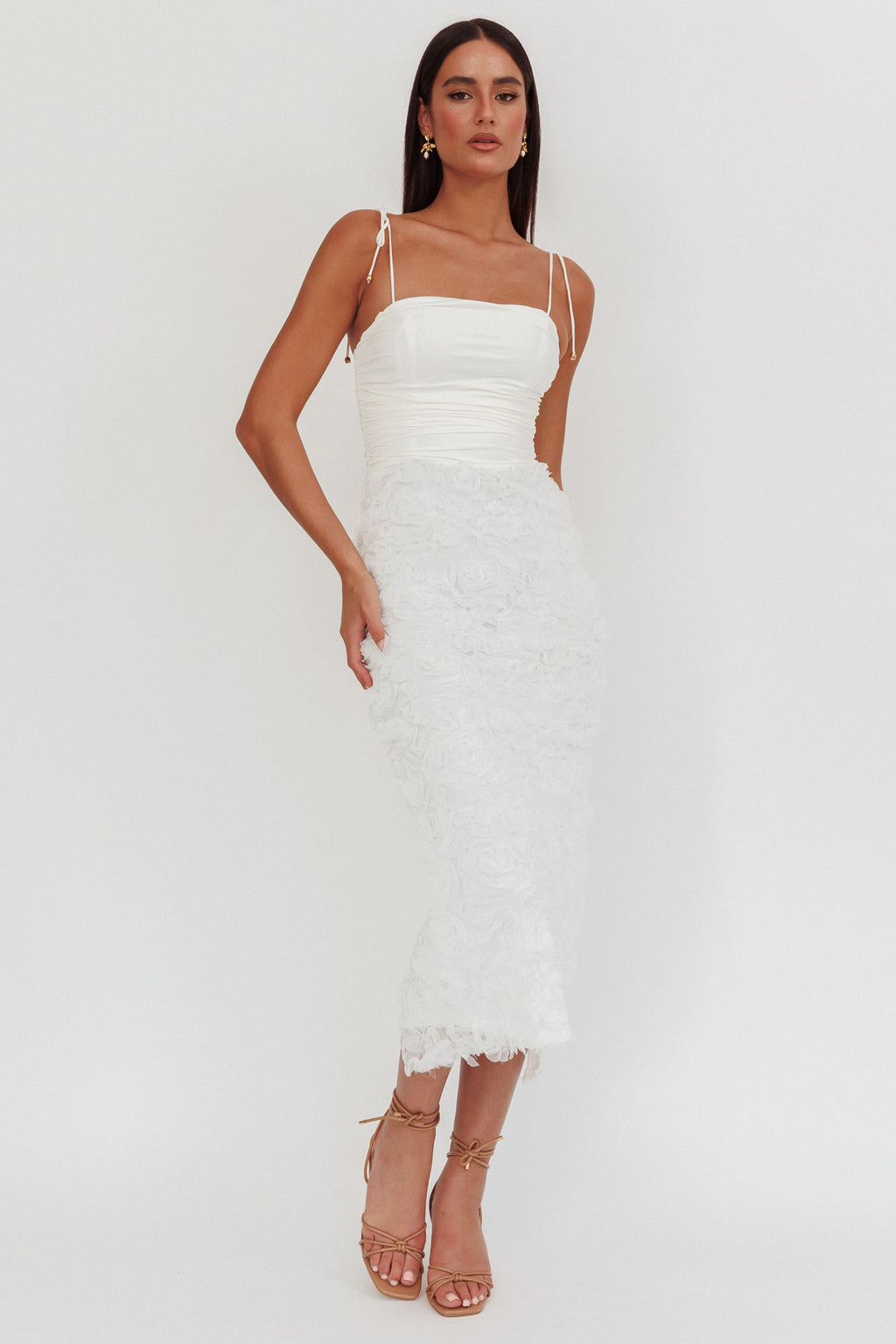 Love & Honor Textured Floral Maxi Dress White by Selfie Leslie Australia