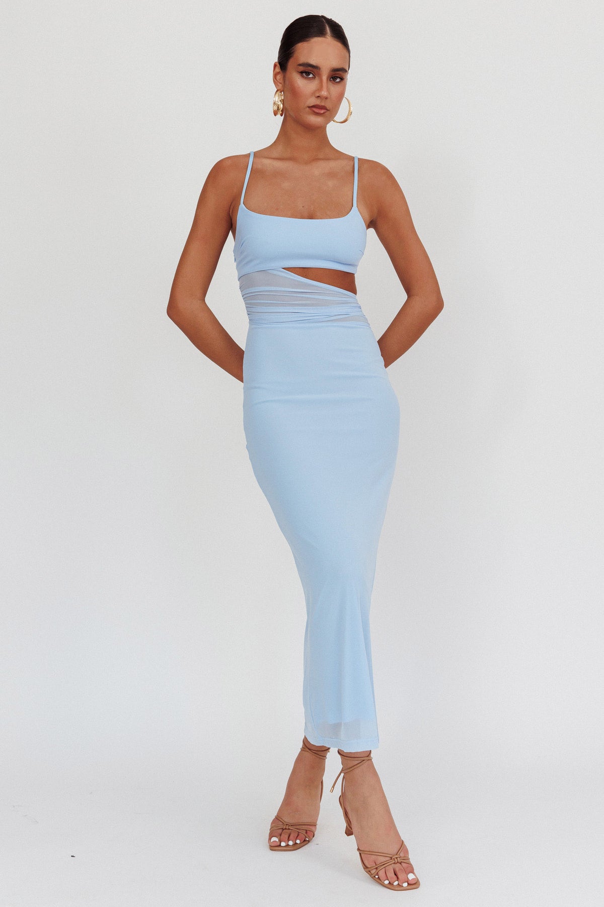 Romany Cut-Out Waist Maxi Dress Light Blue by Selfie Leslie Australia