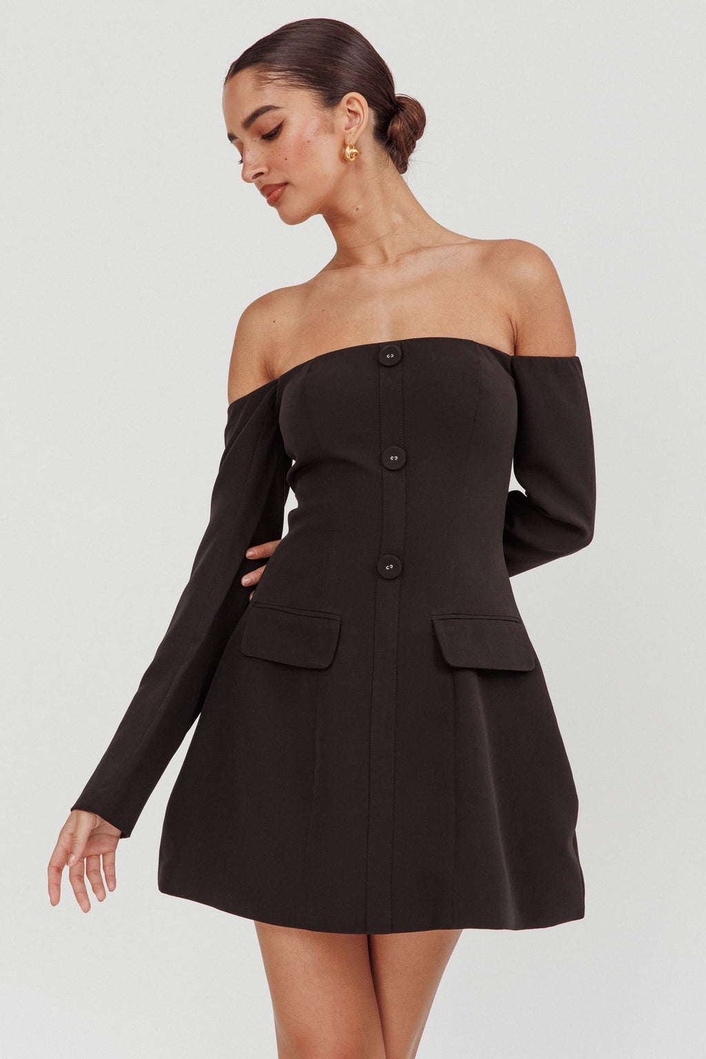 Cherry Wine Off Shoulder Mini Dress Black by Selfie Leslie Australia