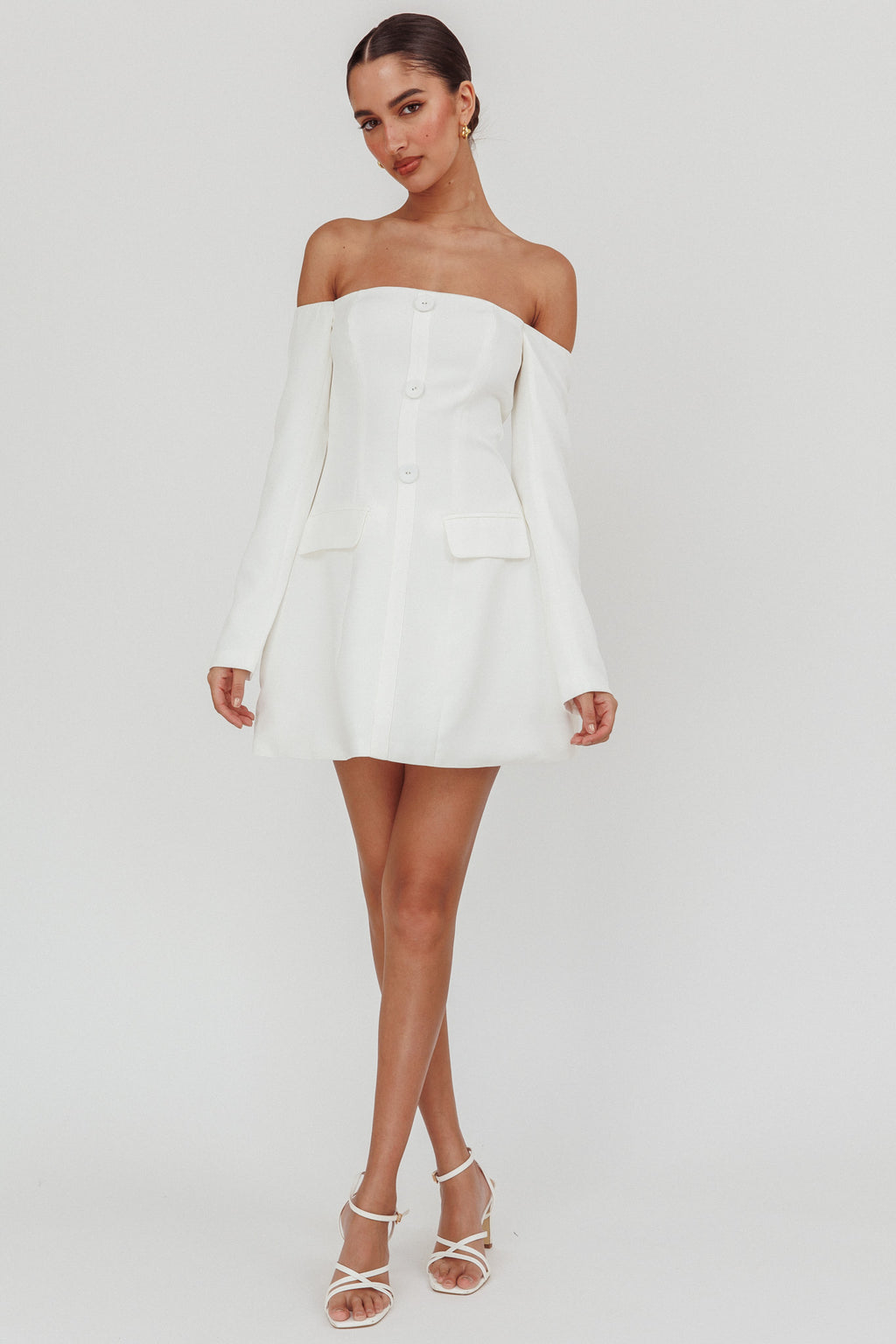 Cherry Wine Off Shoulder Mini Dress White by Selfie Leslie Australia