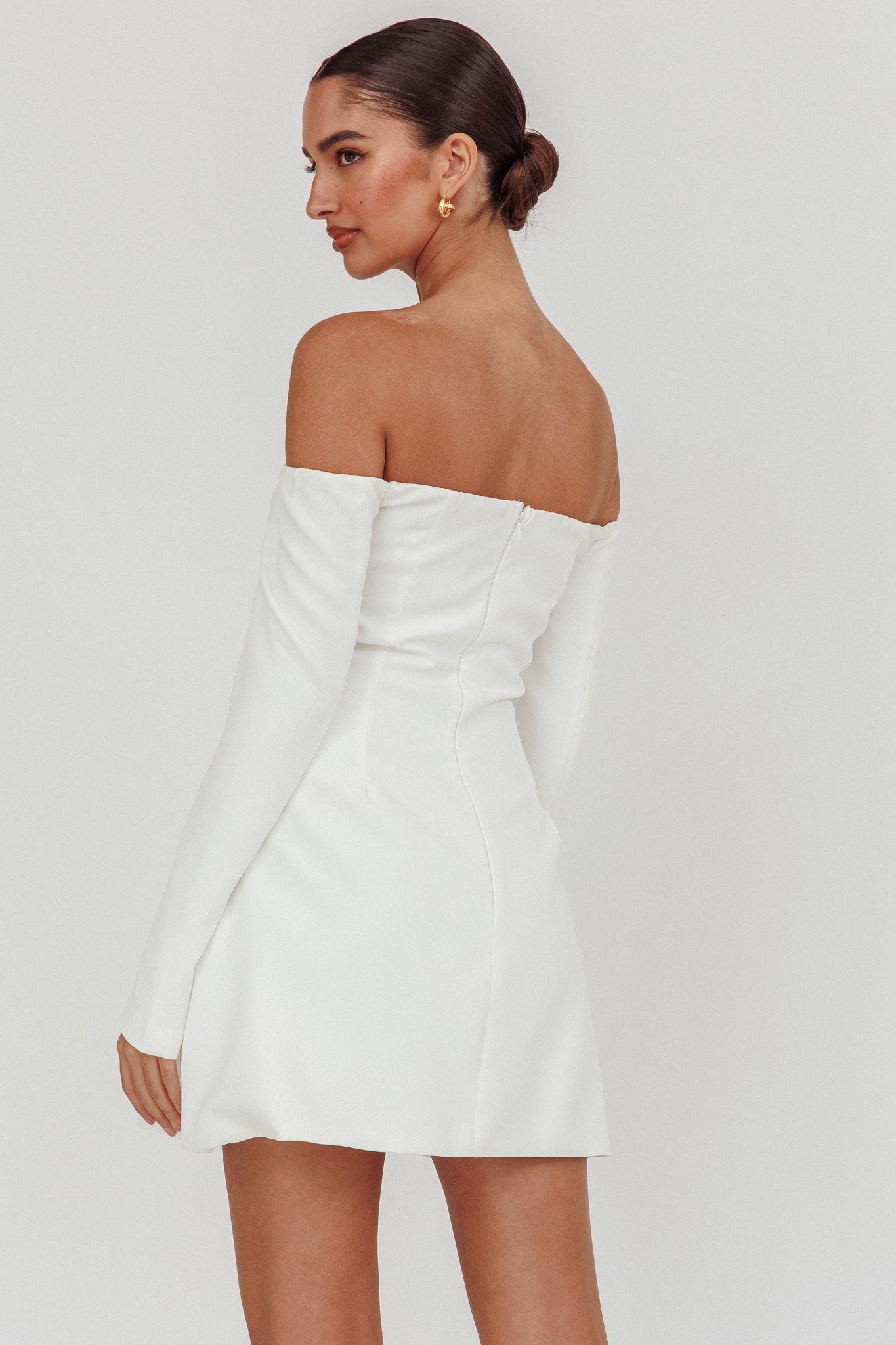 Cherry Wine Off Shoulder Mini Dress White by Selfie Leslie Australia