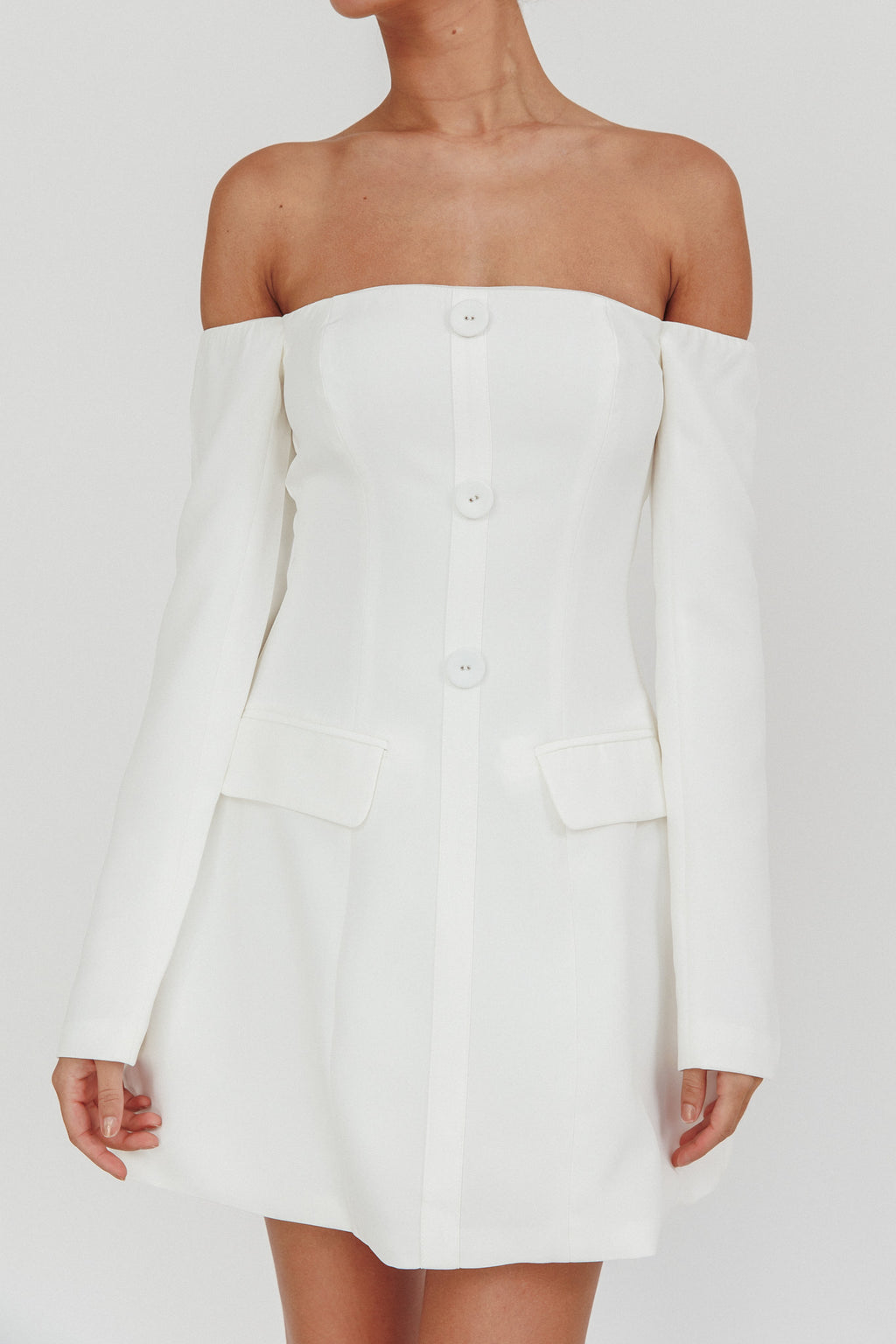 Cherry Wine Off Shoulder Mini Dress White by Selfie Leslie Australia