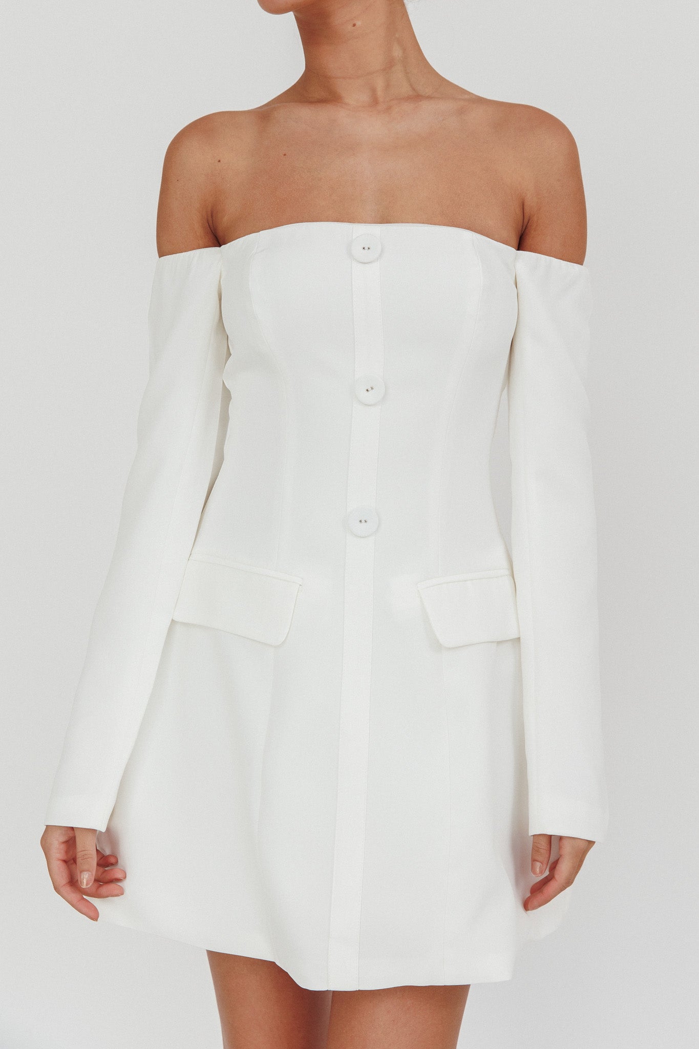 Cherry Wine Off Shoulder Mini Dress White by Selfie Leslie Australia