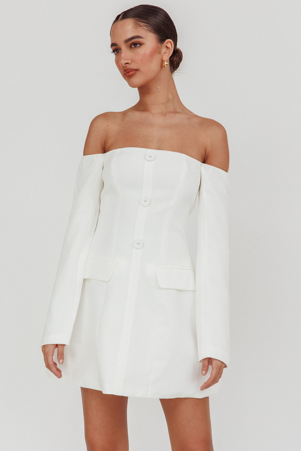 Cherry Wine Off Shoulder Mini Dress White by Selfie Leslie Australia