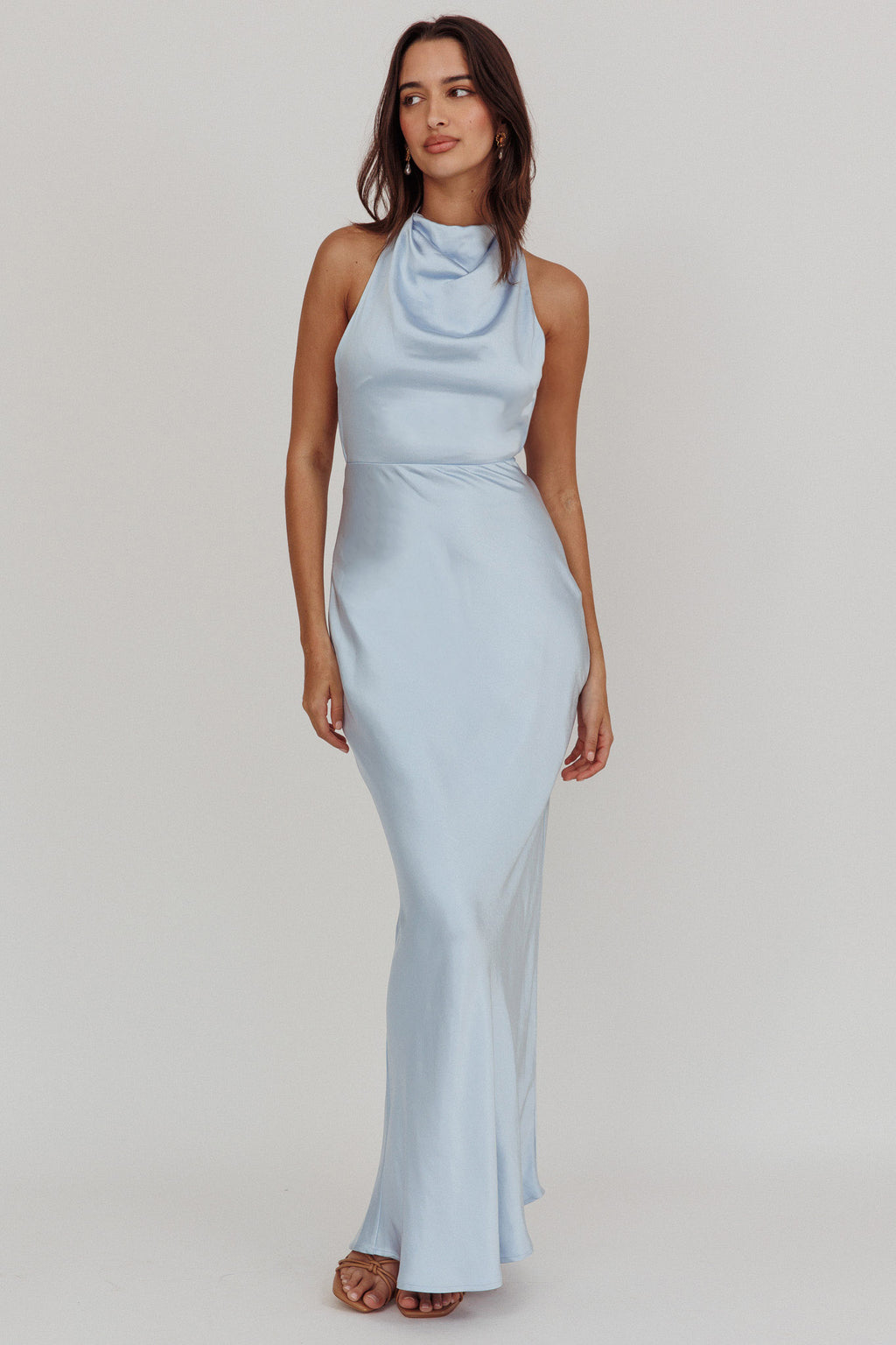 Gelato Pearl Strap Halter Maxi Dress Blue by Selfie Leslie Australia